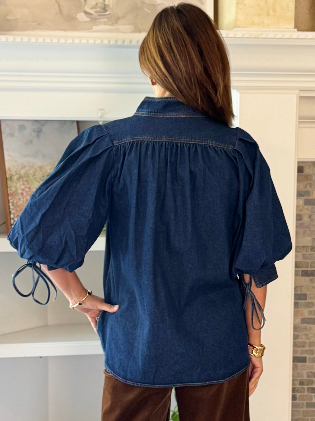 Well Played Denim Tie Sleeve Top