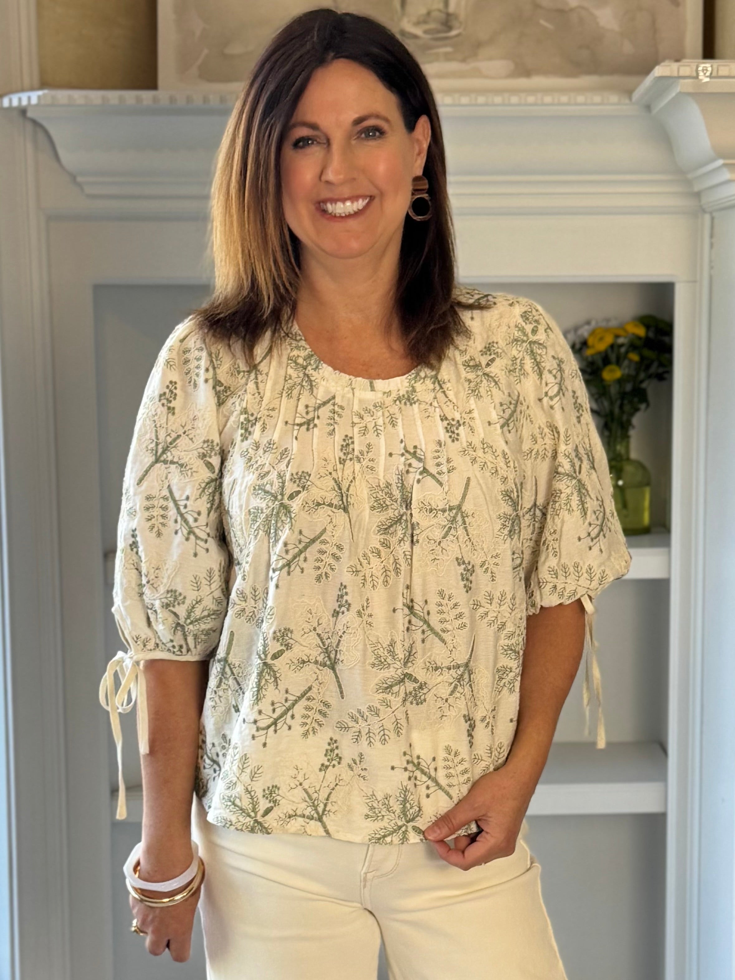 Ivory & Olive Embroidered Blouse