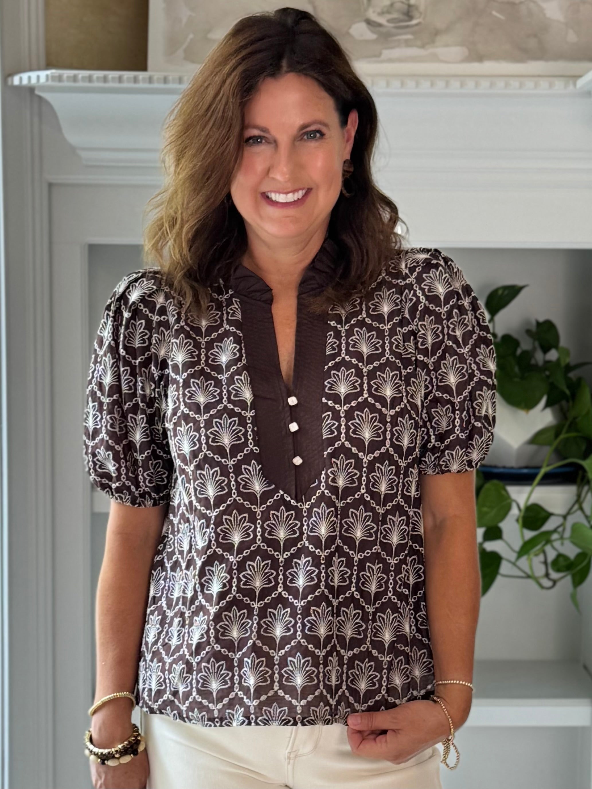 Expresso Elegance Embroidered Top