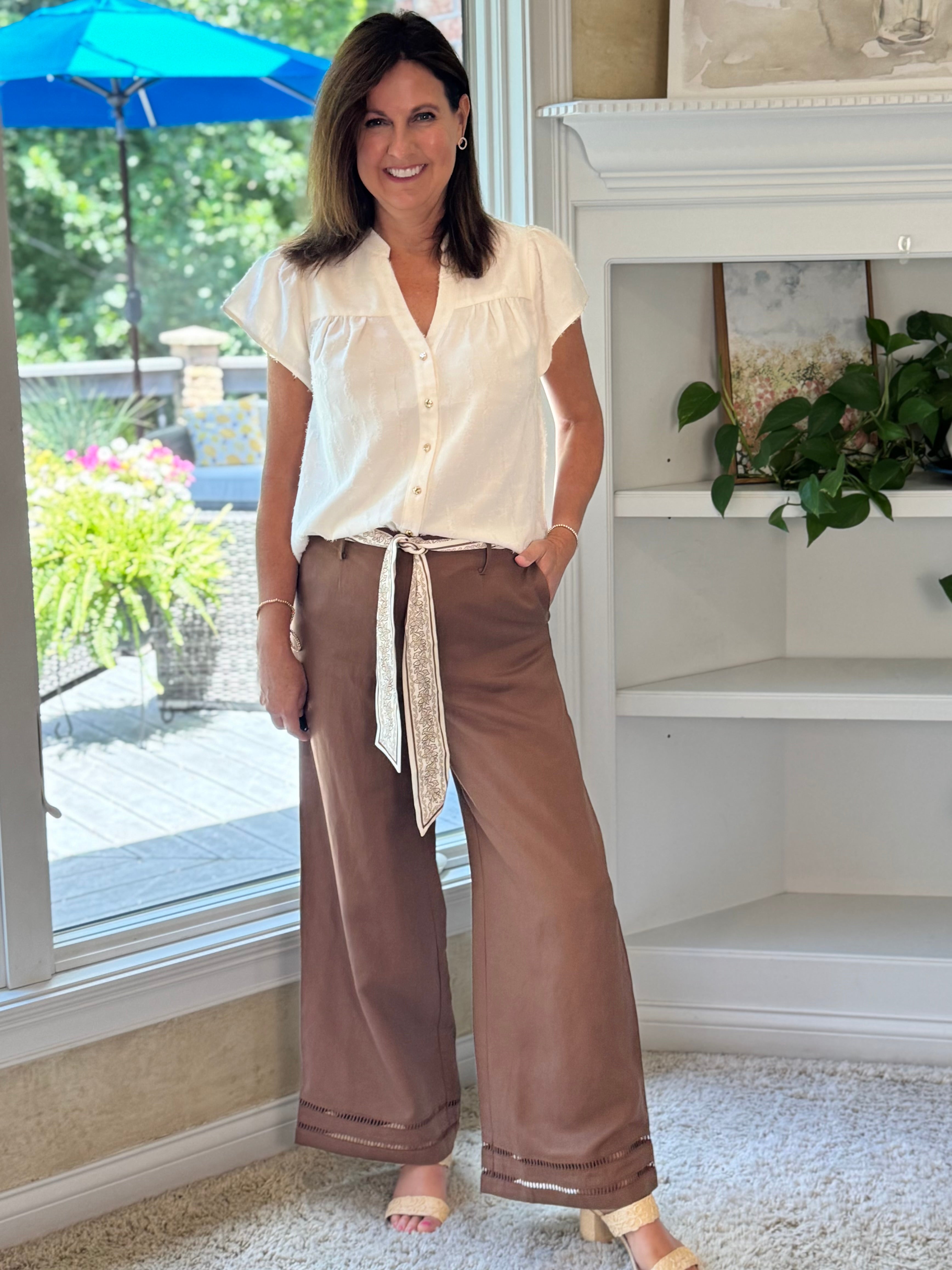 Current Air Tailored Cropped Wide Leg Pants - Brown