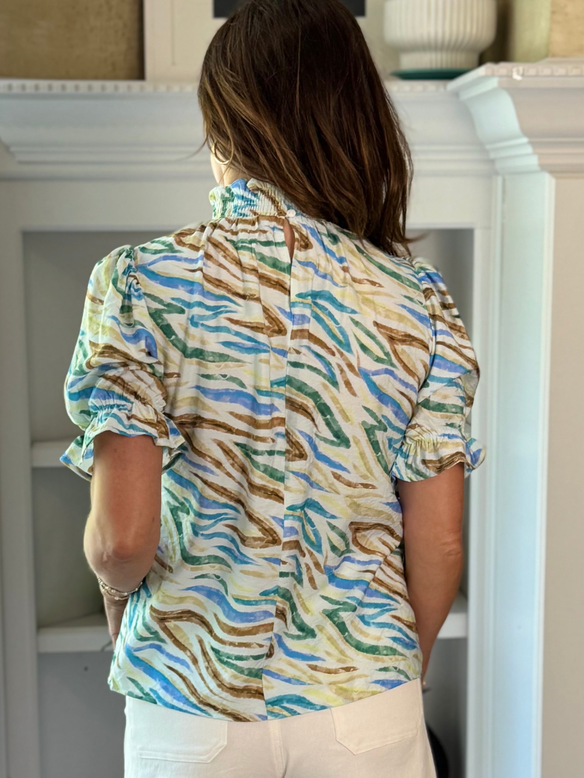 Safari Striped Accent Top - Blues