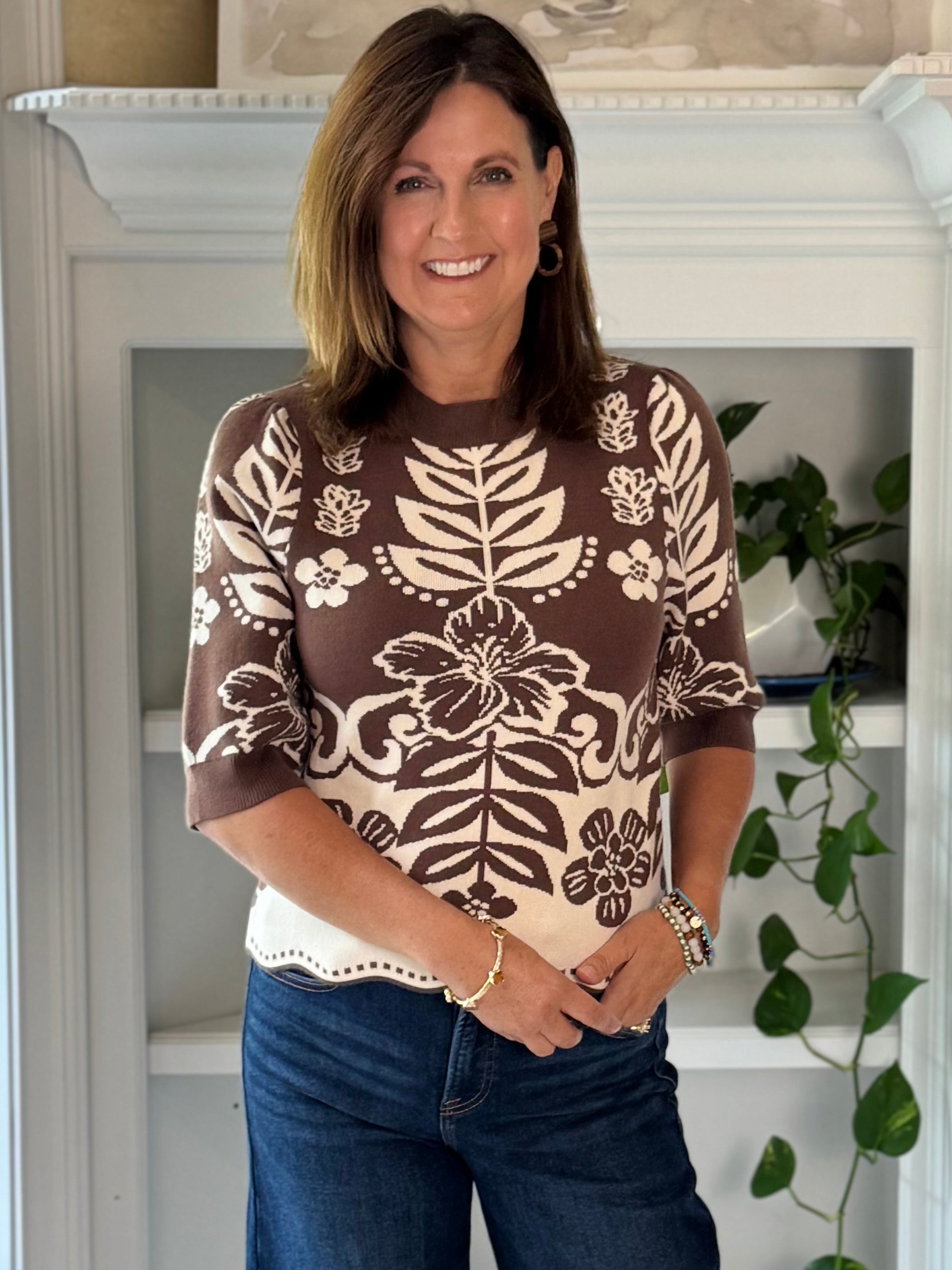 THML Botanical Beauty Knit Top - Brown
