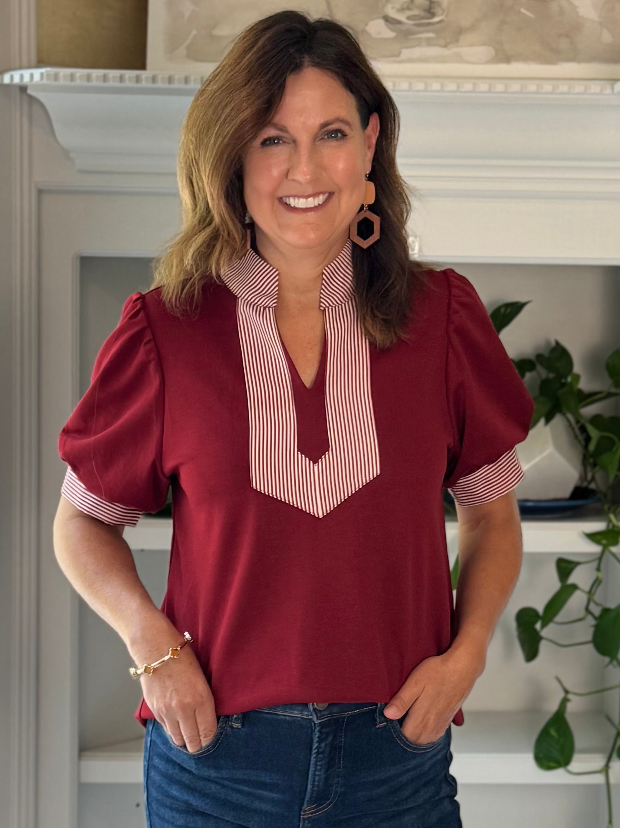 Timeless Contrast Top - Burgundy