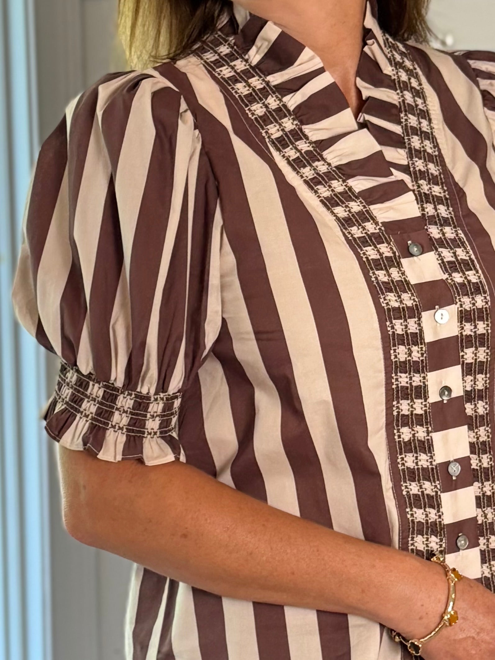 Love at First Stripe Top - Ecru/Brown
