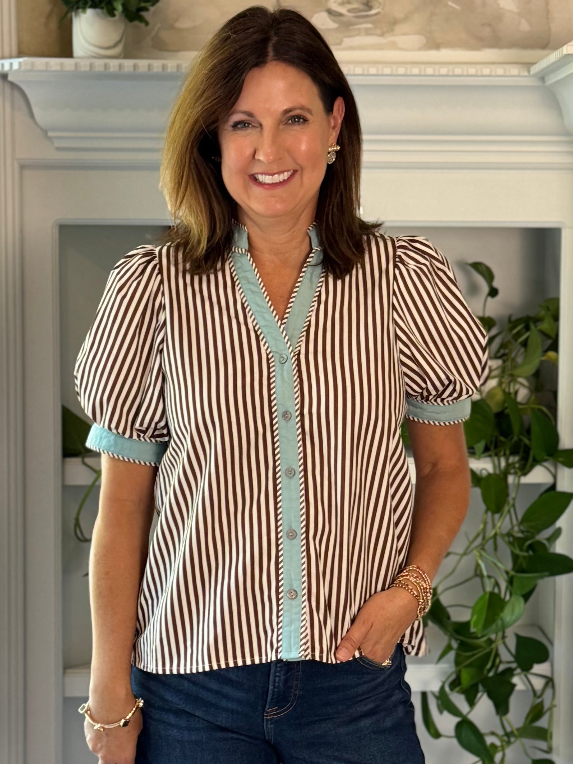 Happy Stripes Contrast Top - Brown