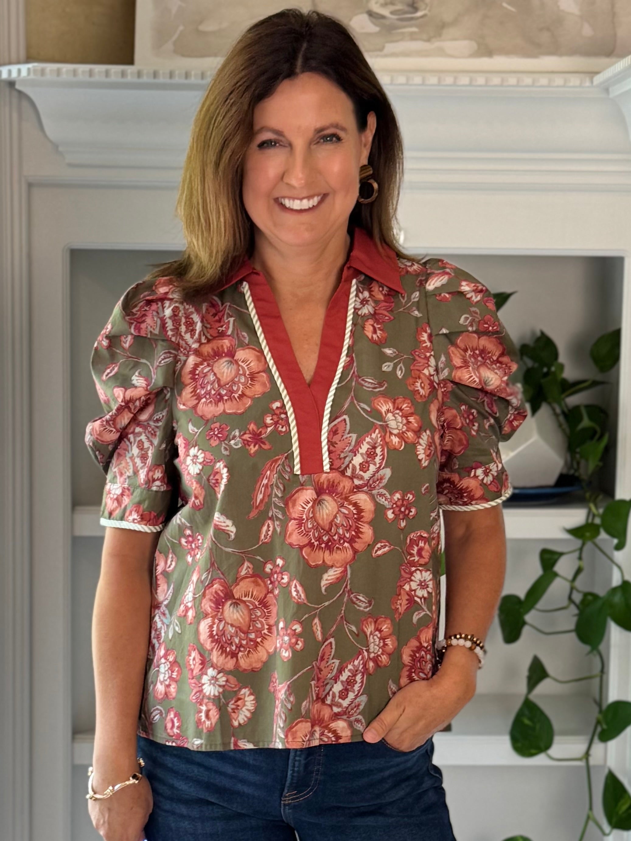 Harvest Garden Floral Contrast Top