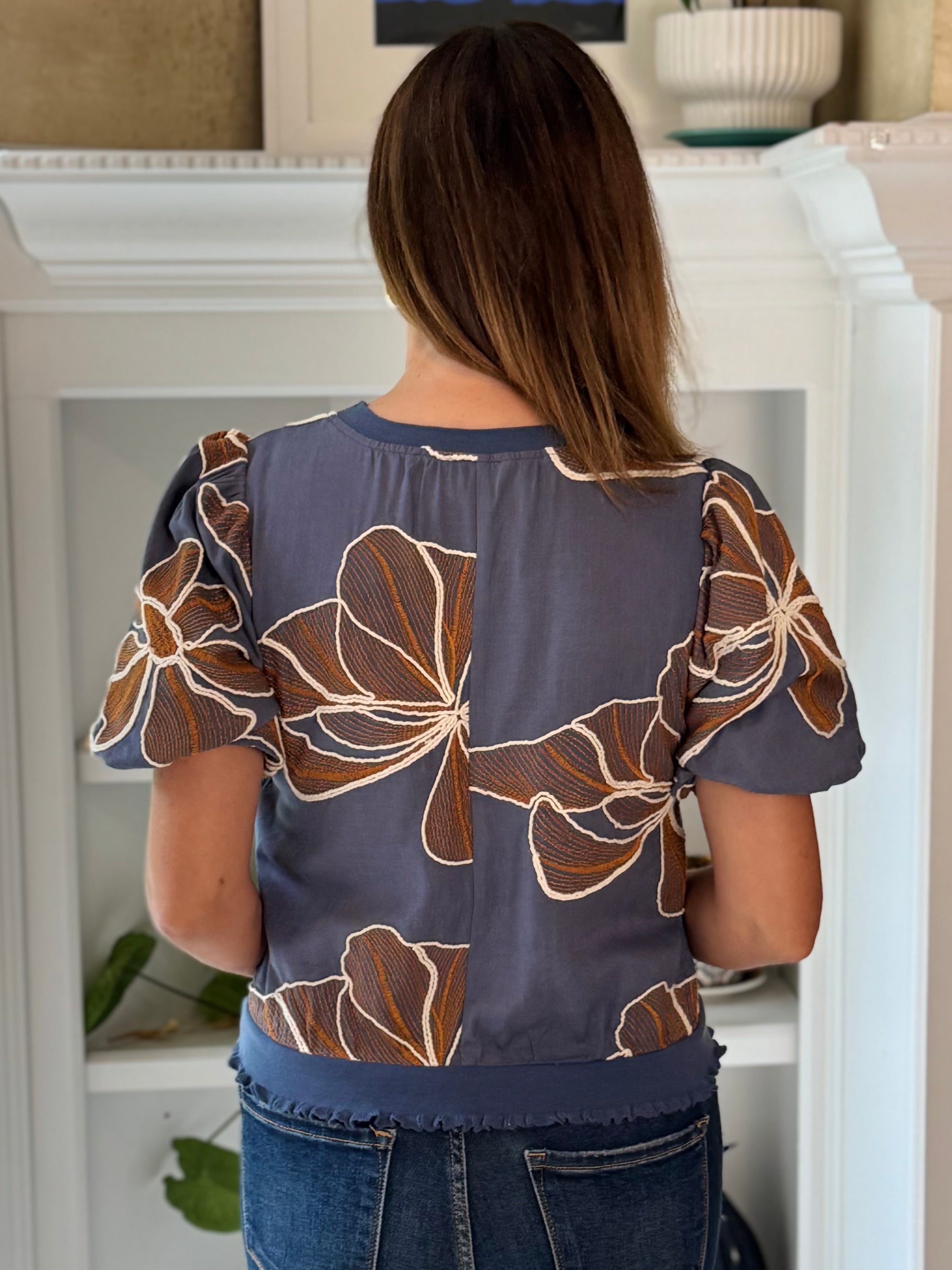 Meadow Embroidered Top - Blue