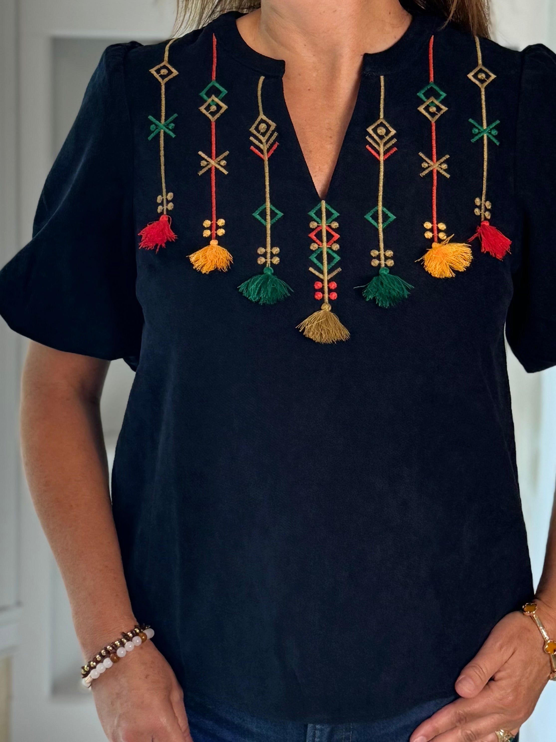 Talk of the Tassel Embroidered Top