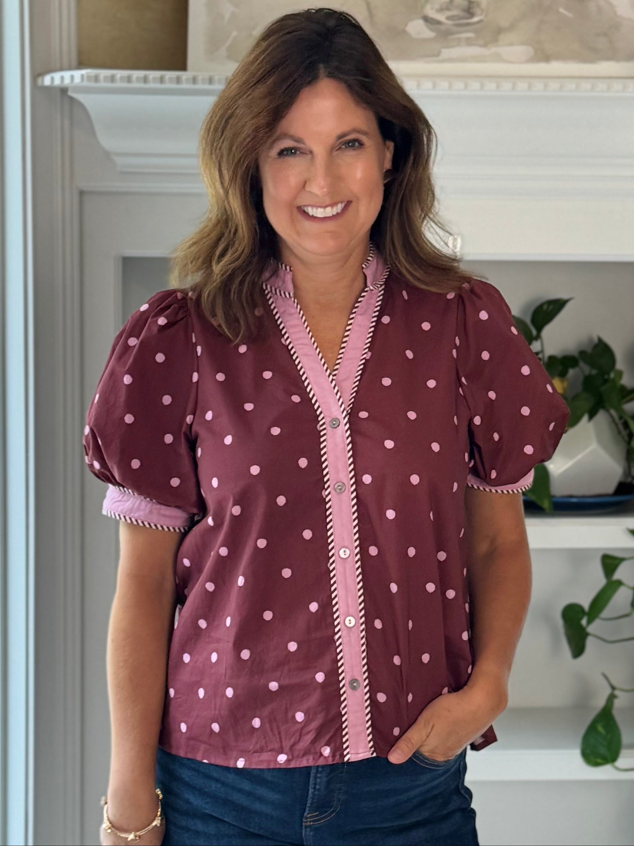 Perfectly Polka Contrast Top