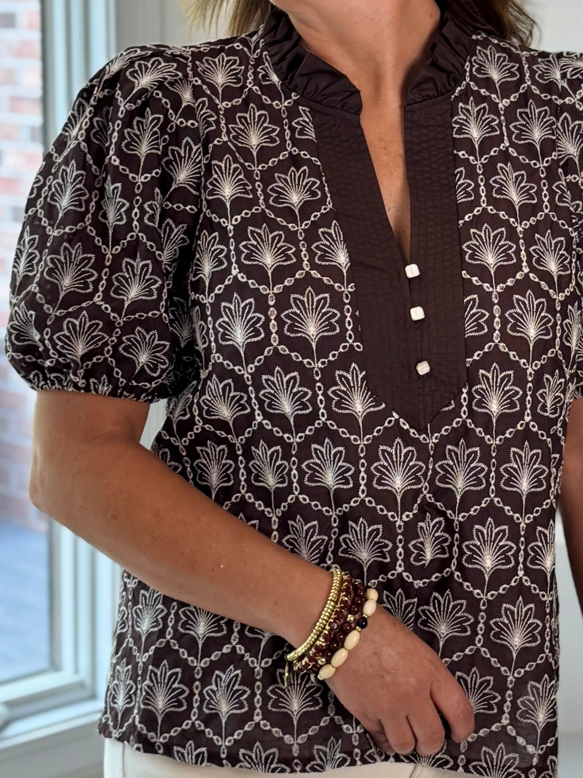 Expresso Elegance Embroidered Top