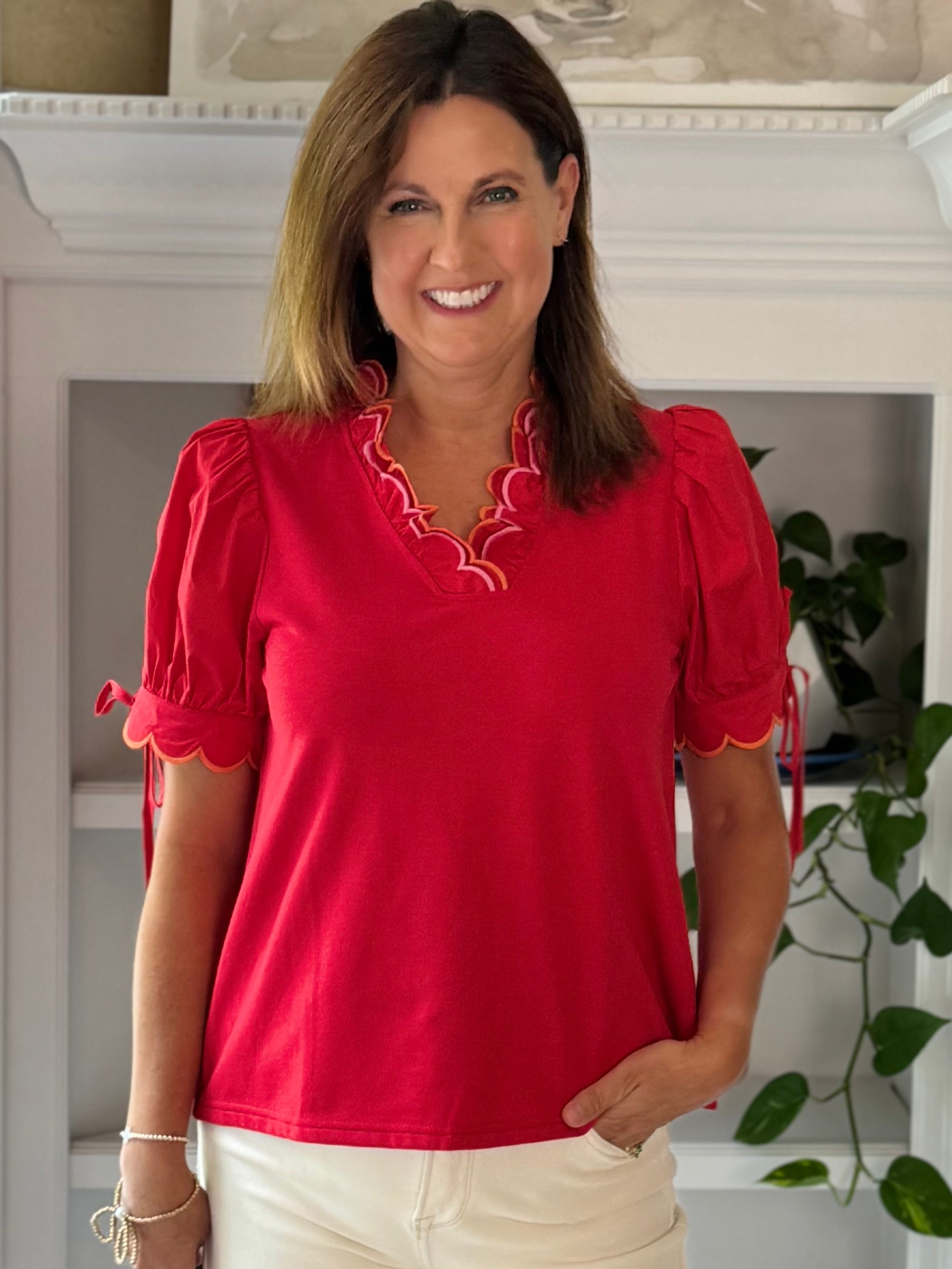 Scalloped Grace Top - Red