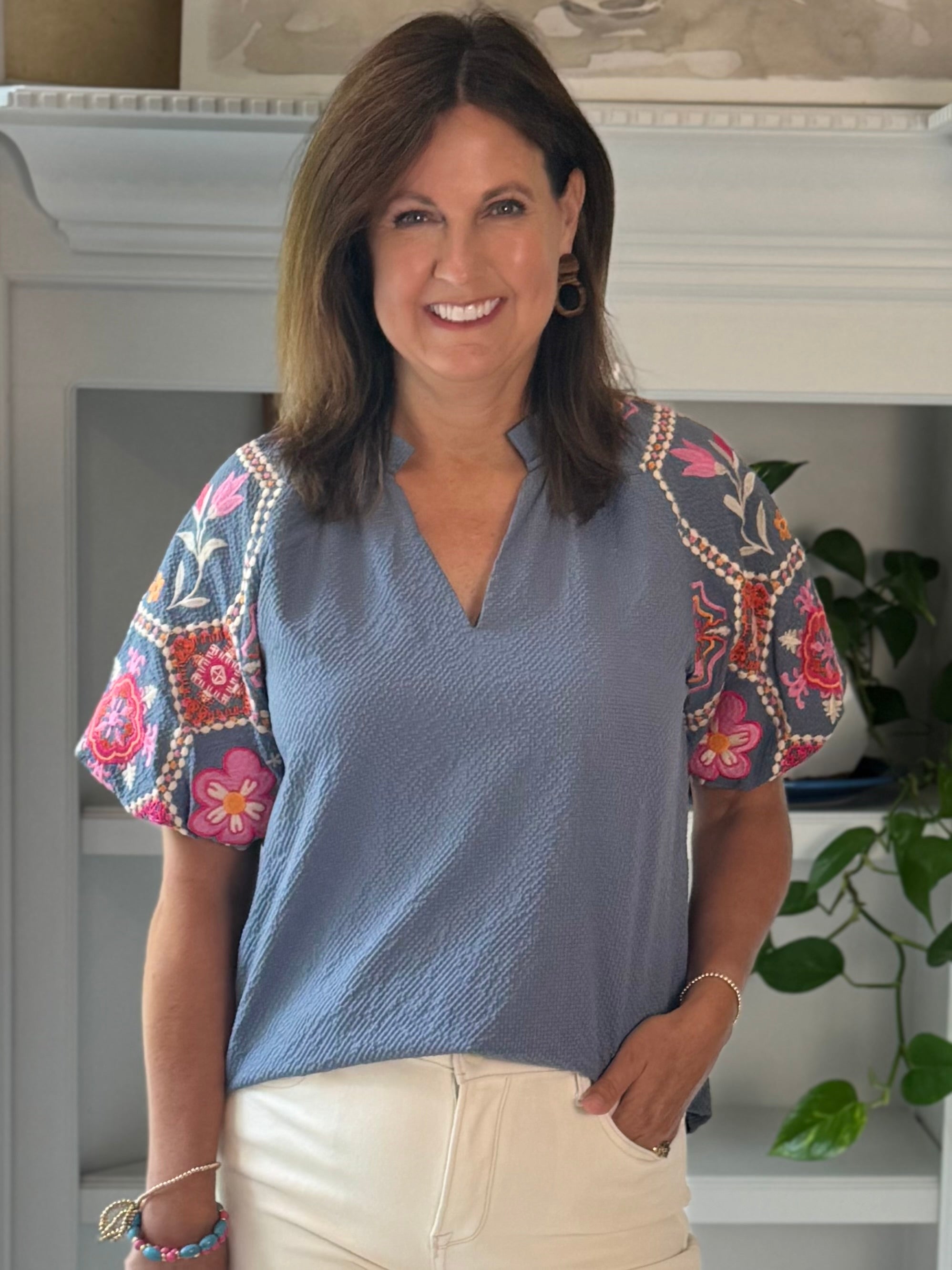 THML Floral Mosaic Embroidered Top