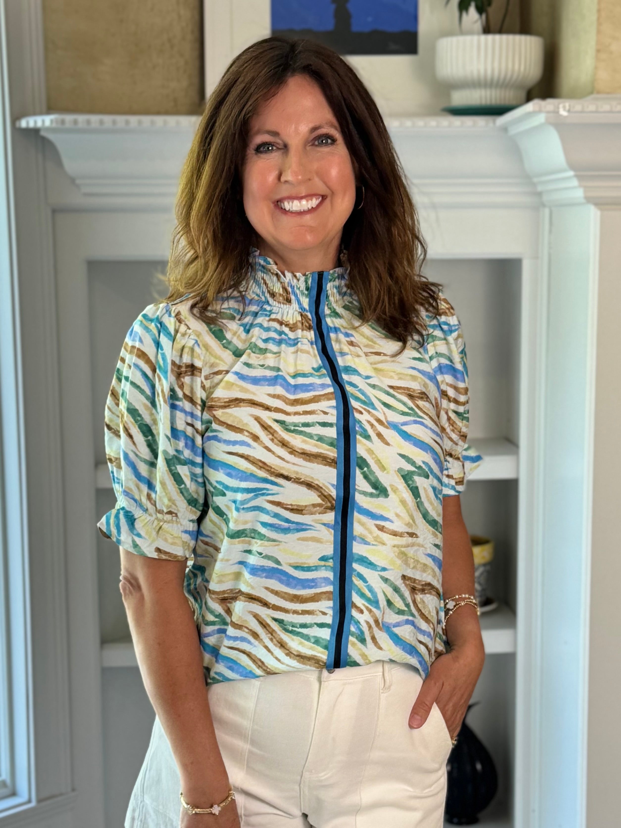 Safari Striped Accent Top - Blues