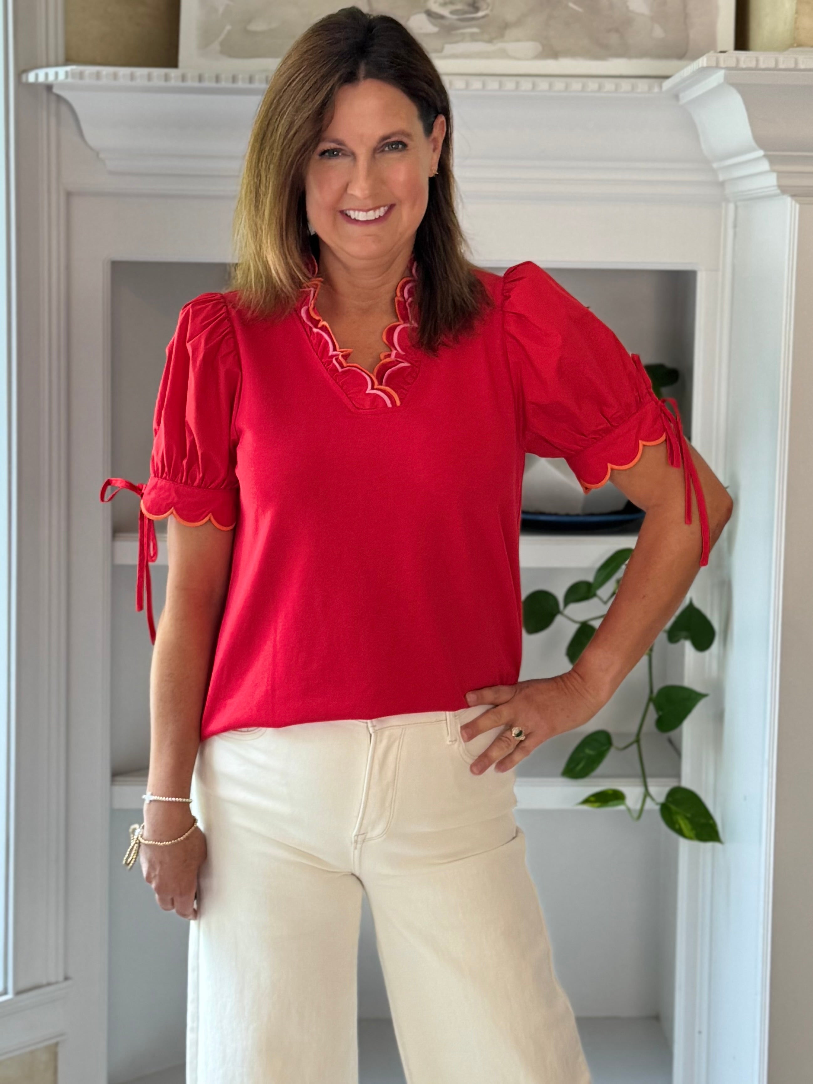 Scalloped Grace Top - Red