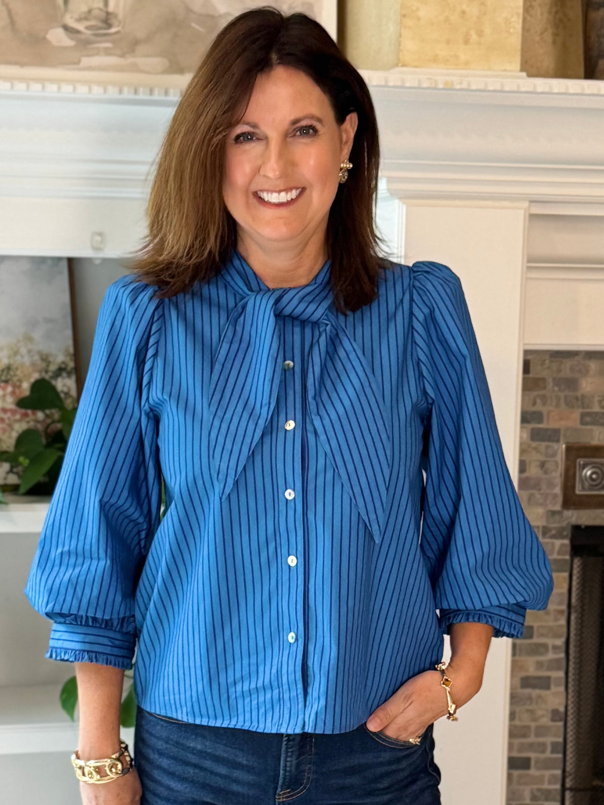 Lovely Stripes Tie Top - Blue