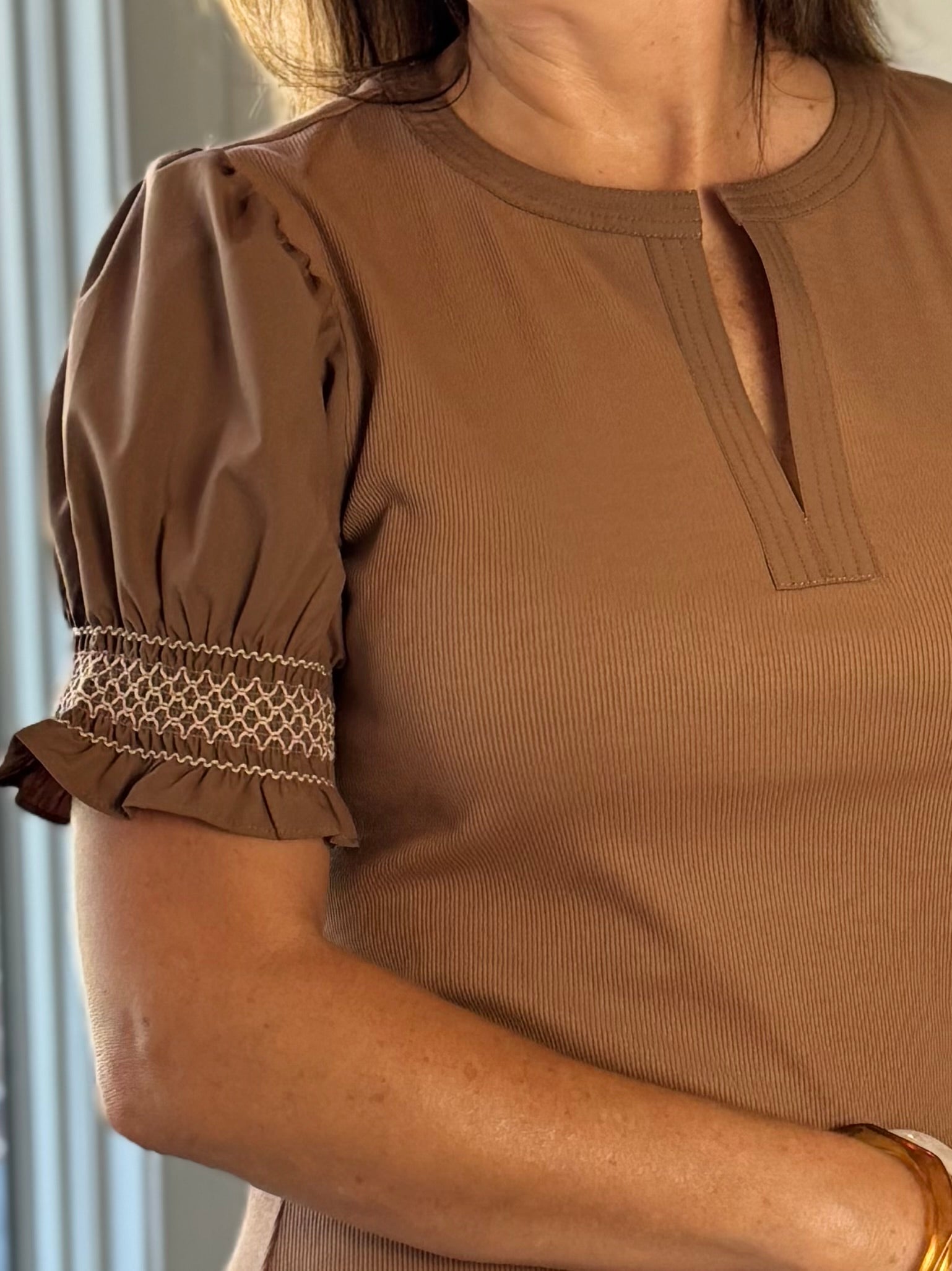 Current Air Elevated Detail Ribbed Top - Brown