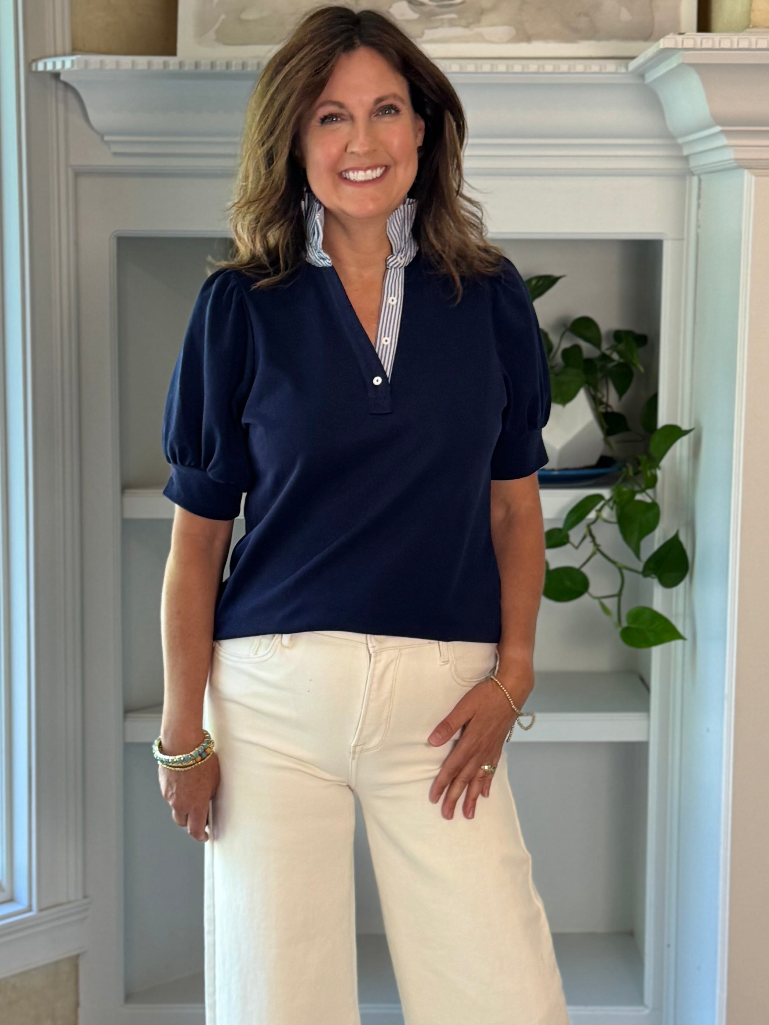 Modern Prep Contrast Top - Navy
