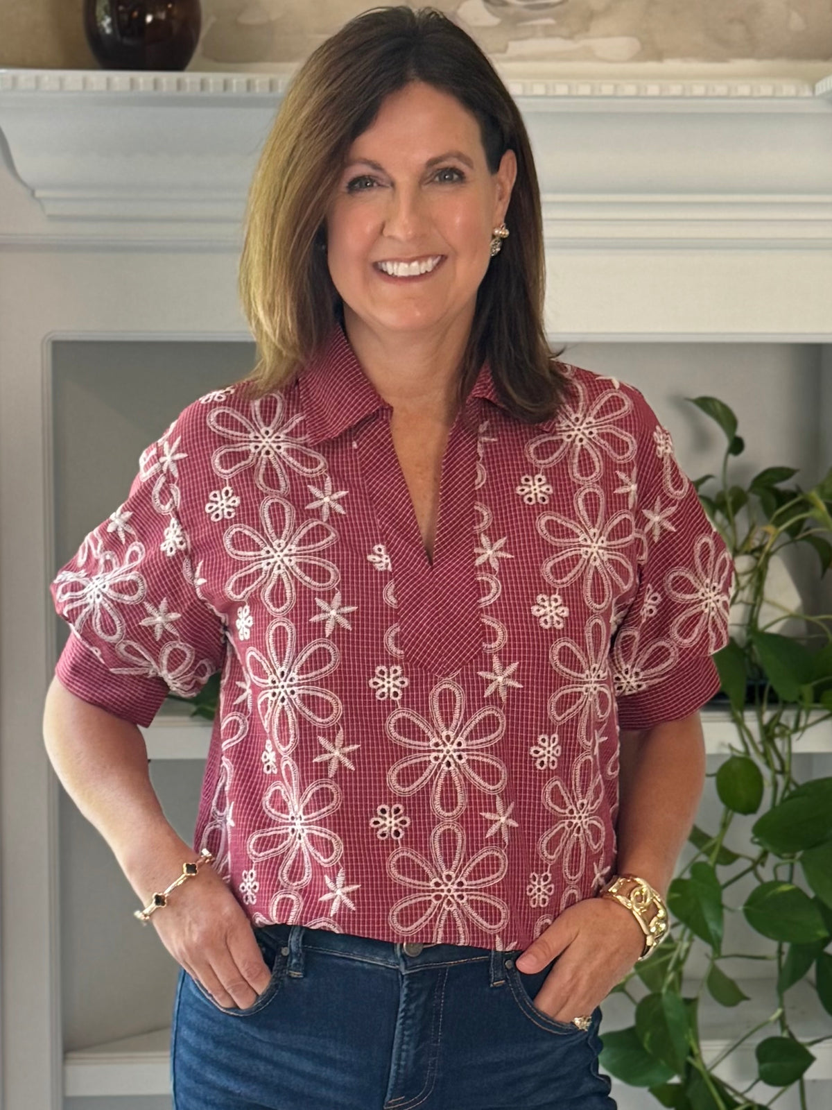 Pick Me Embroidered Eyelet Top