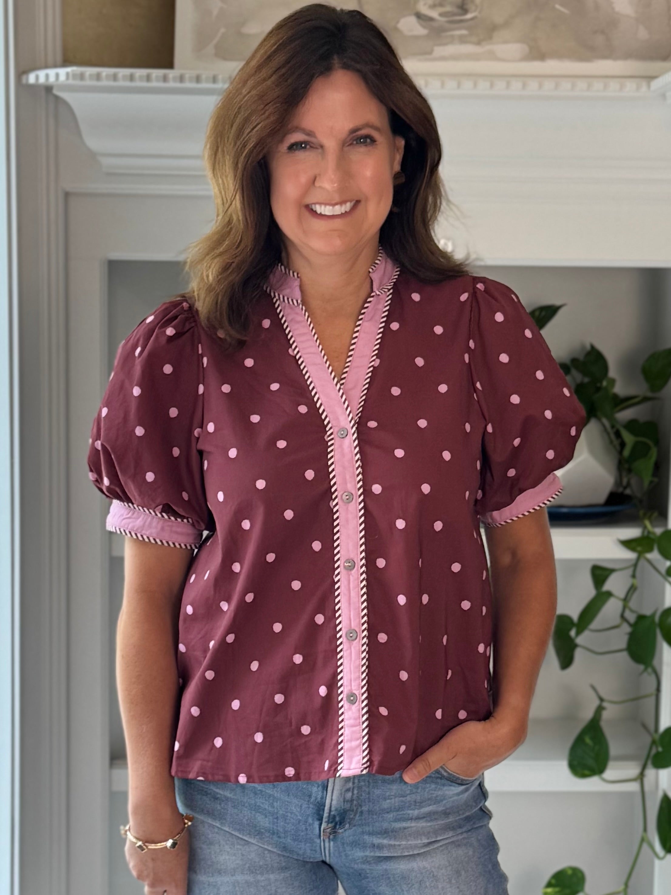 Perfectly Polka Contrast Top