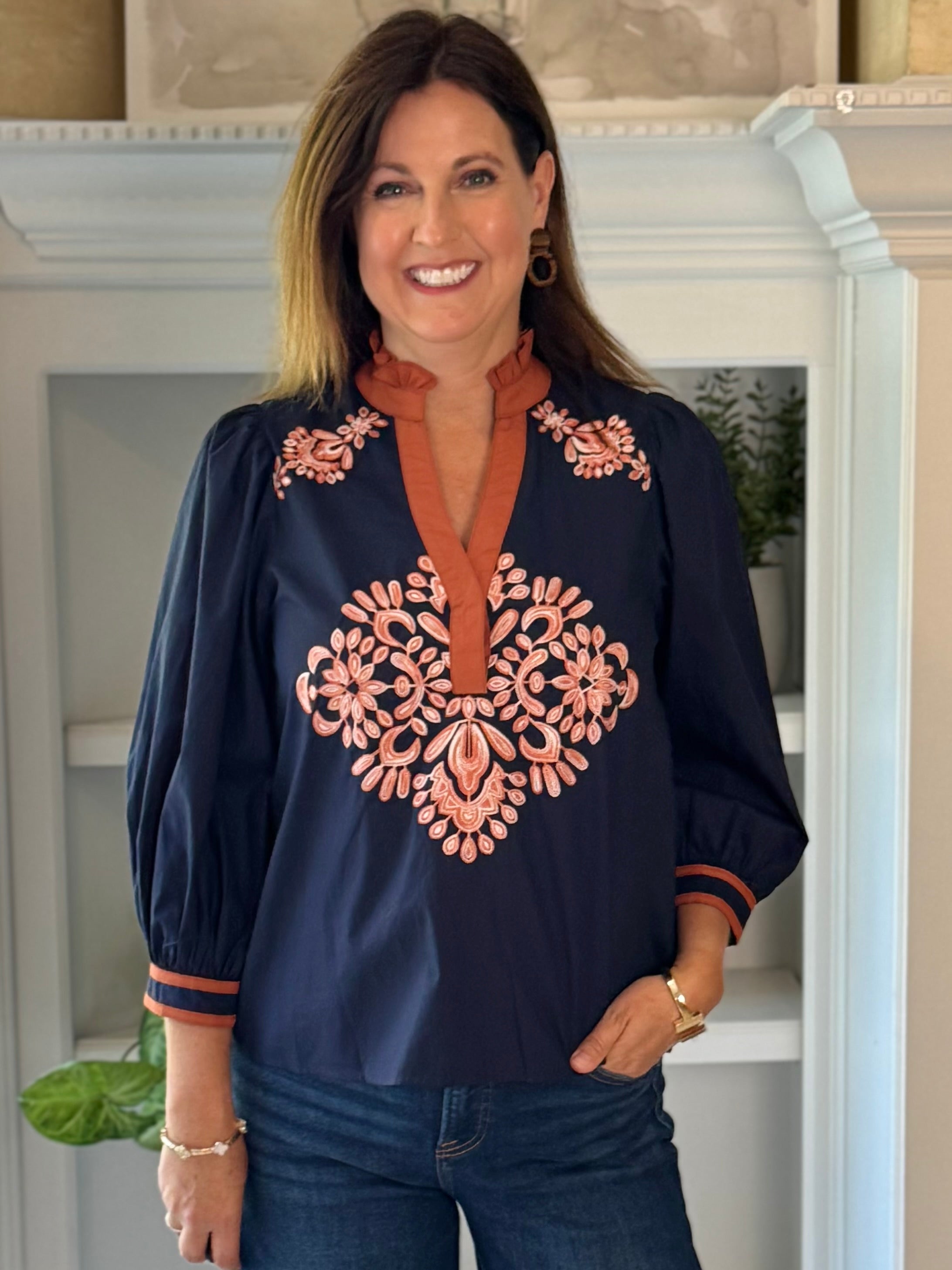 Copper Trace Embroidered Top