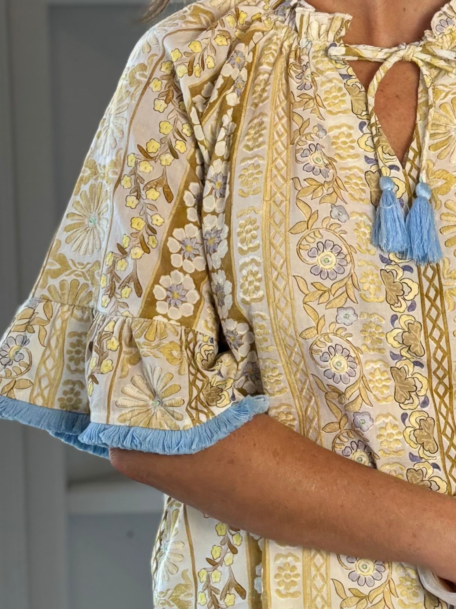 Quiet Charm Embroidered Tassel Top