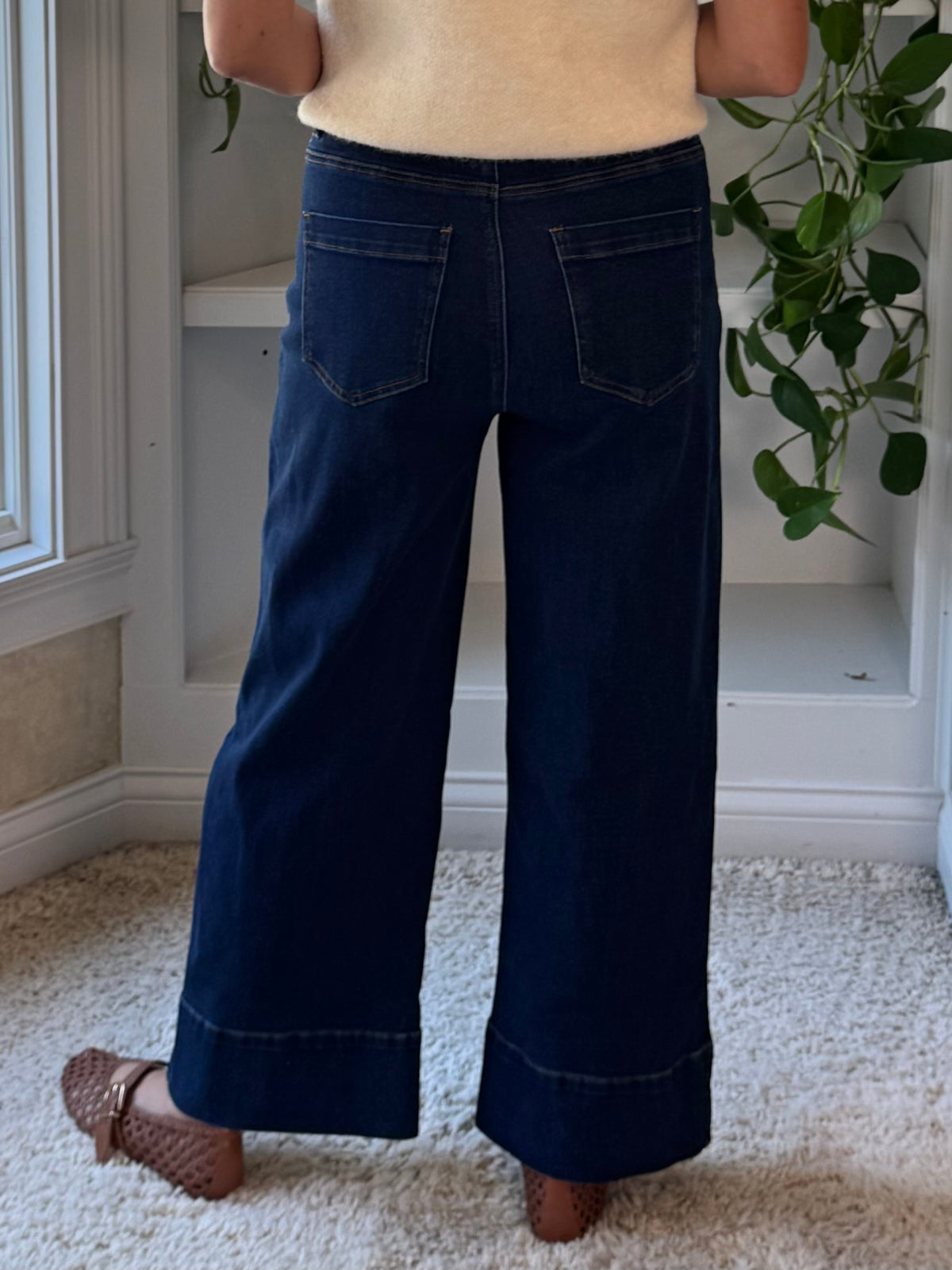 Modern Cuff Wide Leg Ankle Jeans - Dark Wash