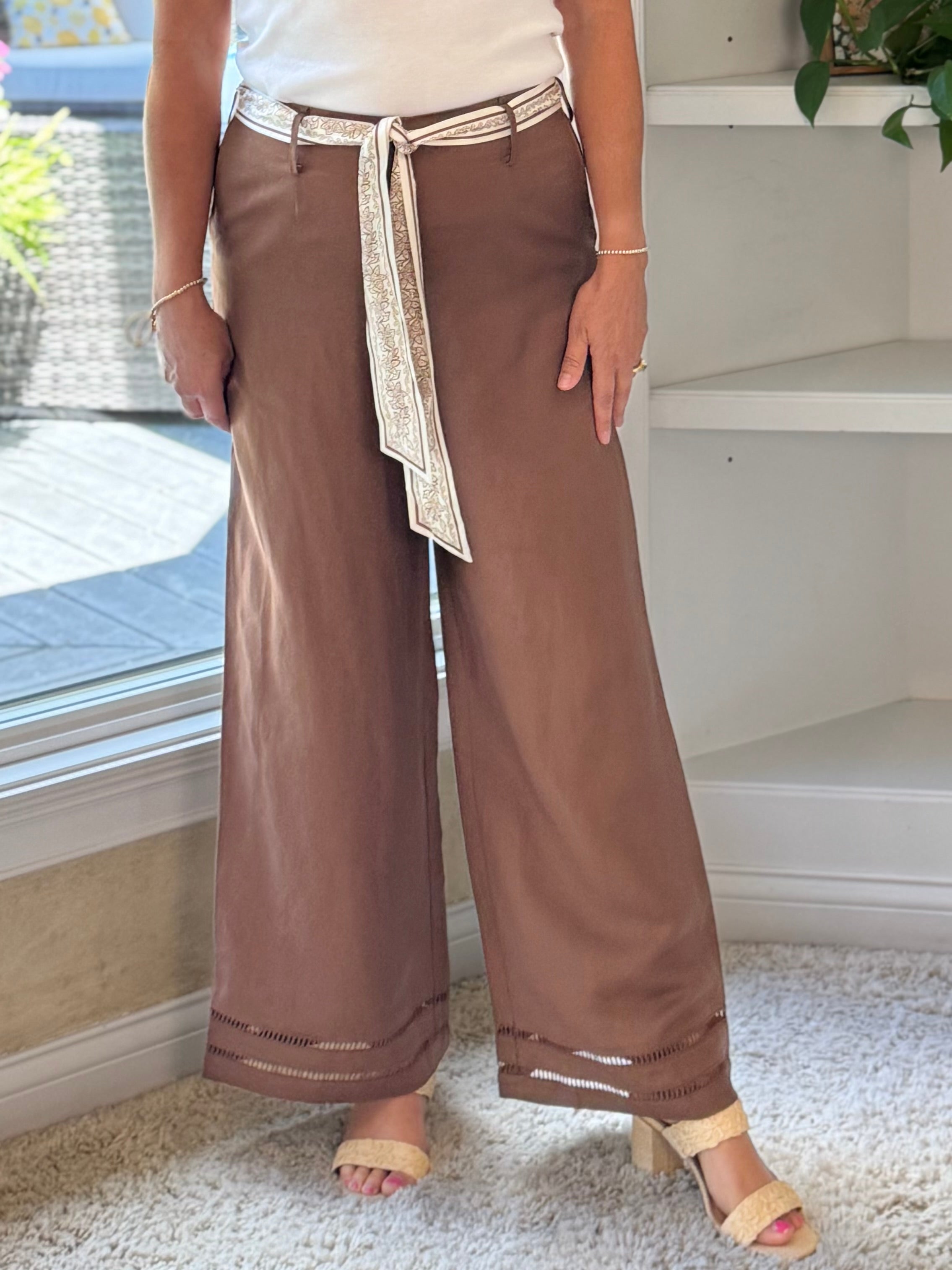 Current Air Tailored Cropped Wide Leg Pants - Brown