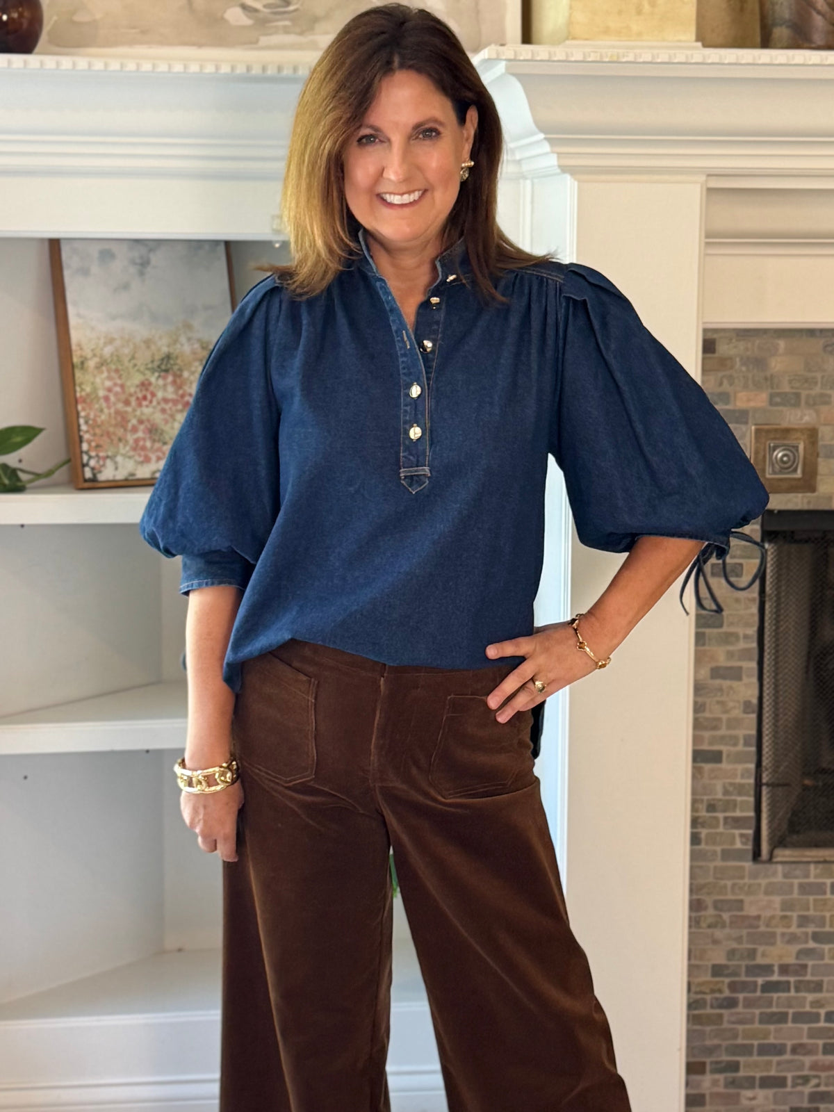 Well Played Denim Tie Sleeve Top