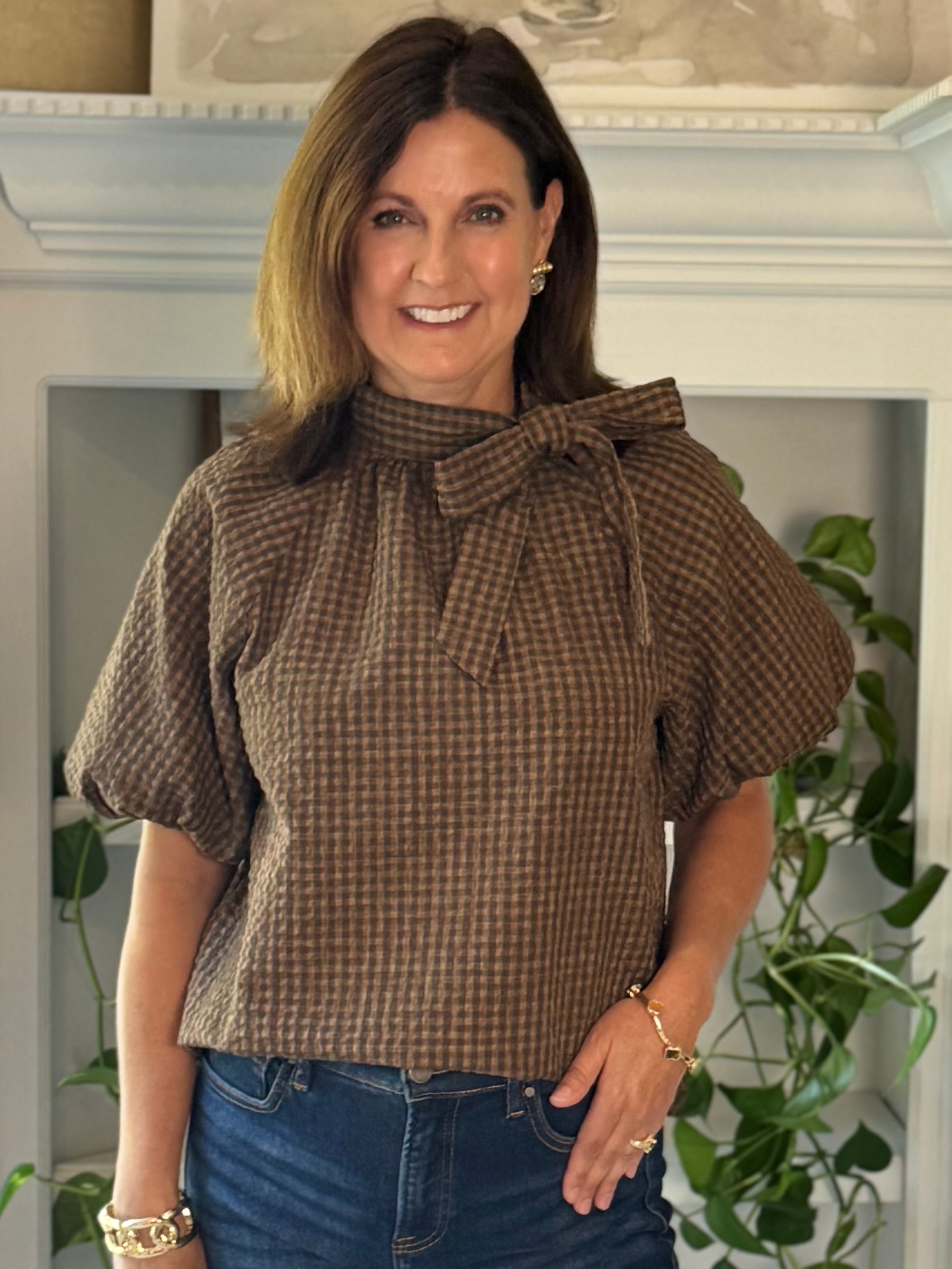 THML Icon Tie-Detail Blouse - Textured Gingham