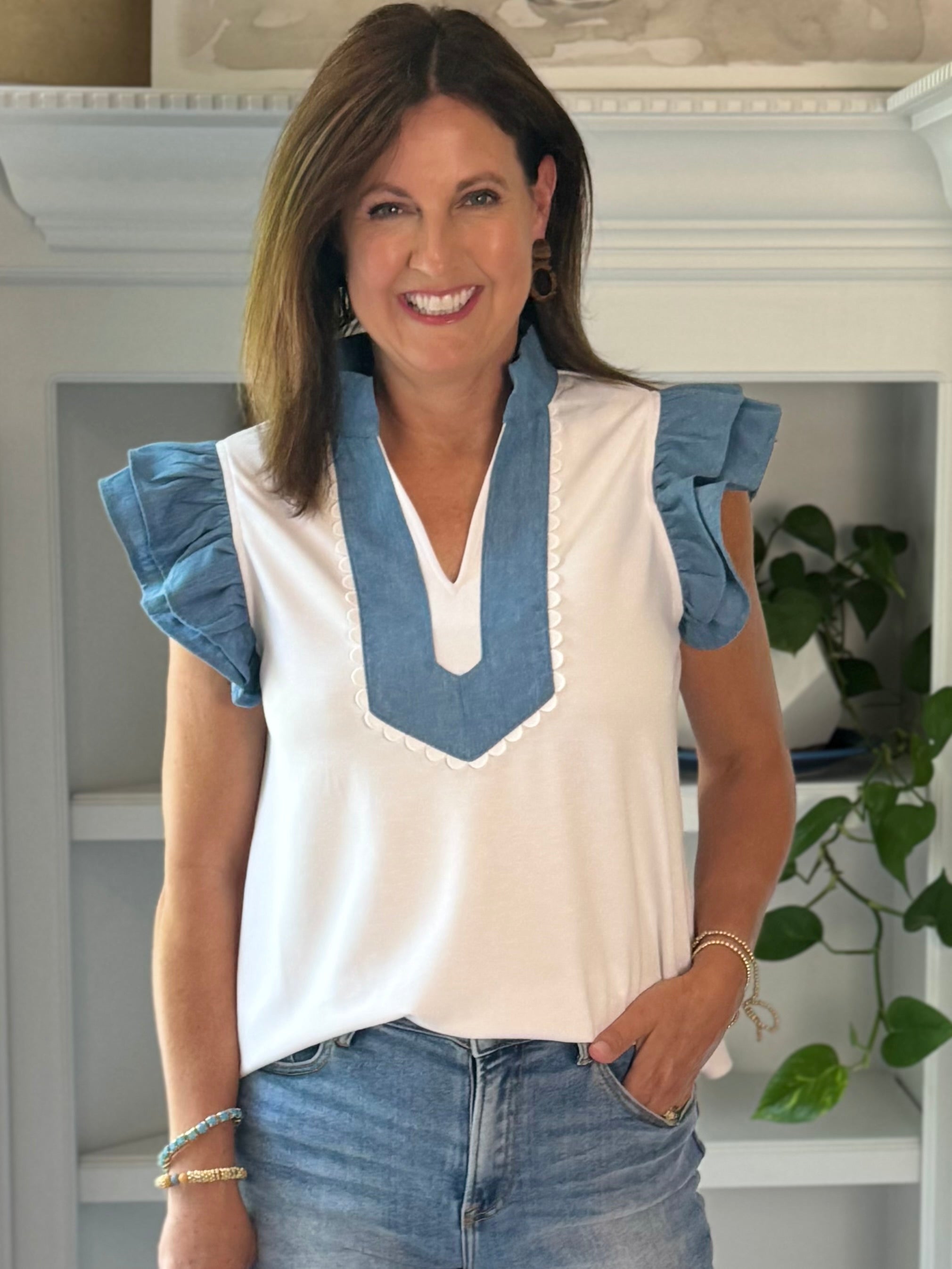 Pop of Denim Top - White
