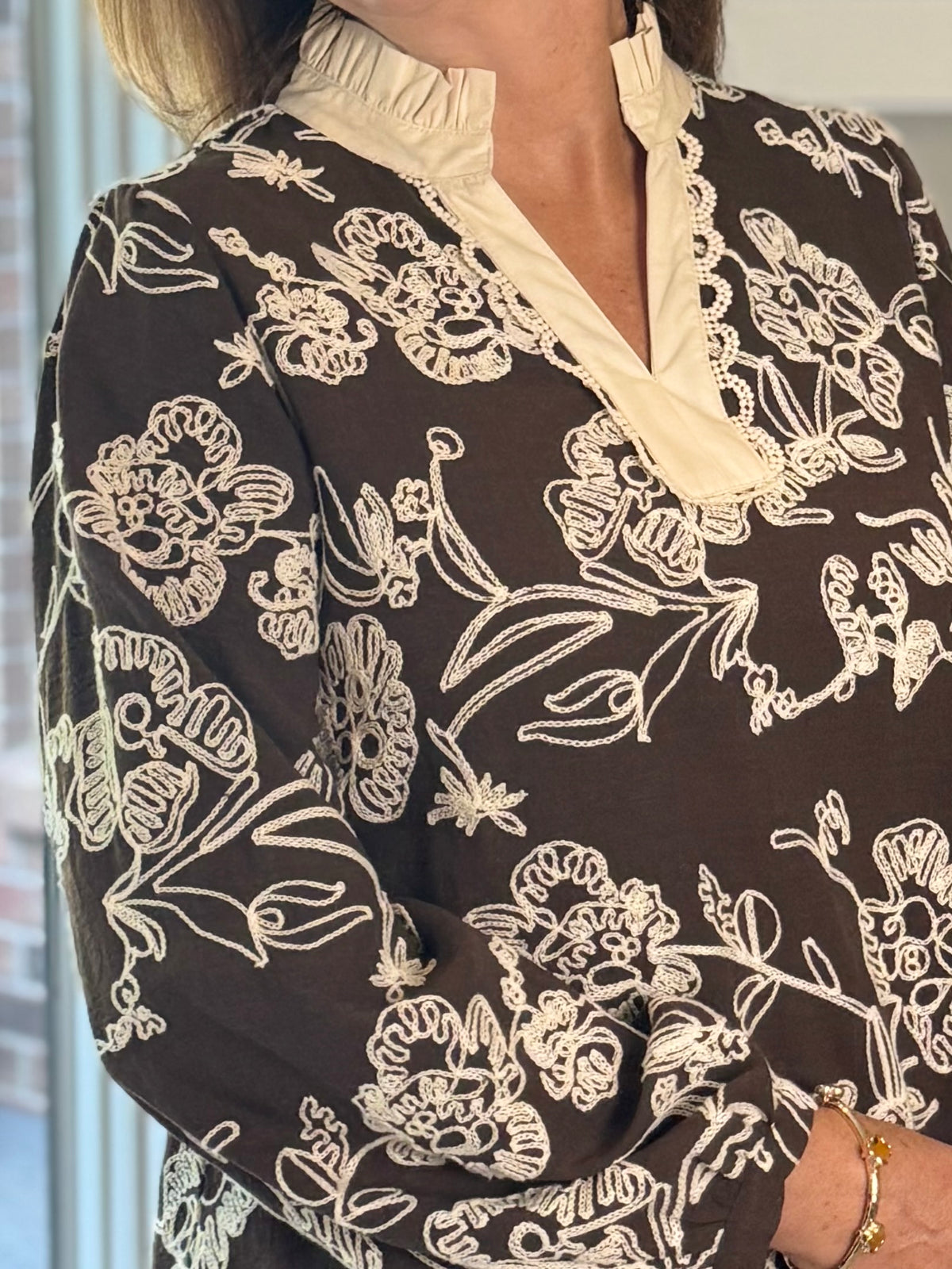 Take Note Embroidered Top