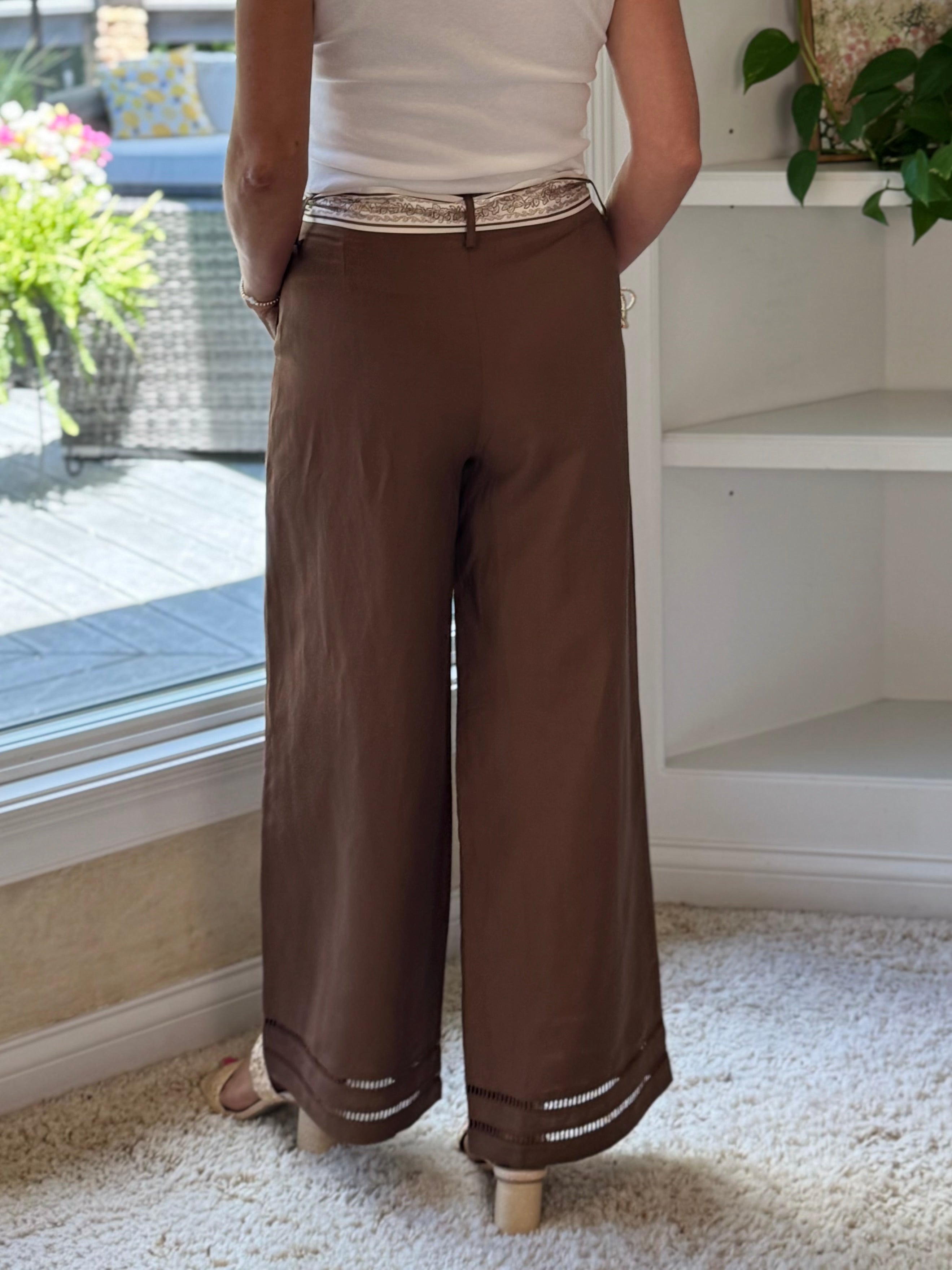 Current Air Tailored Cropped Wide Leg Pants - Brown