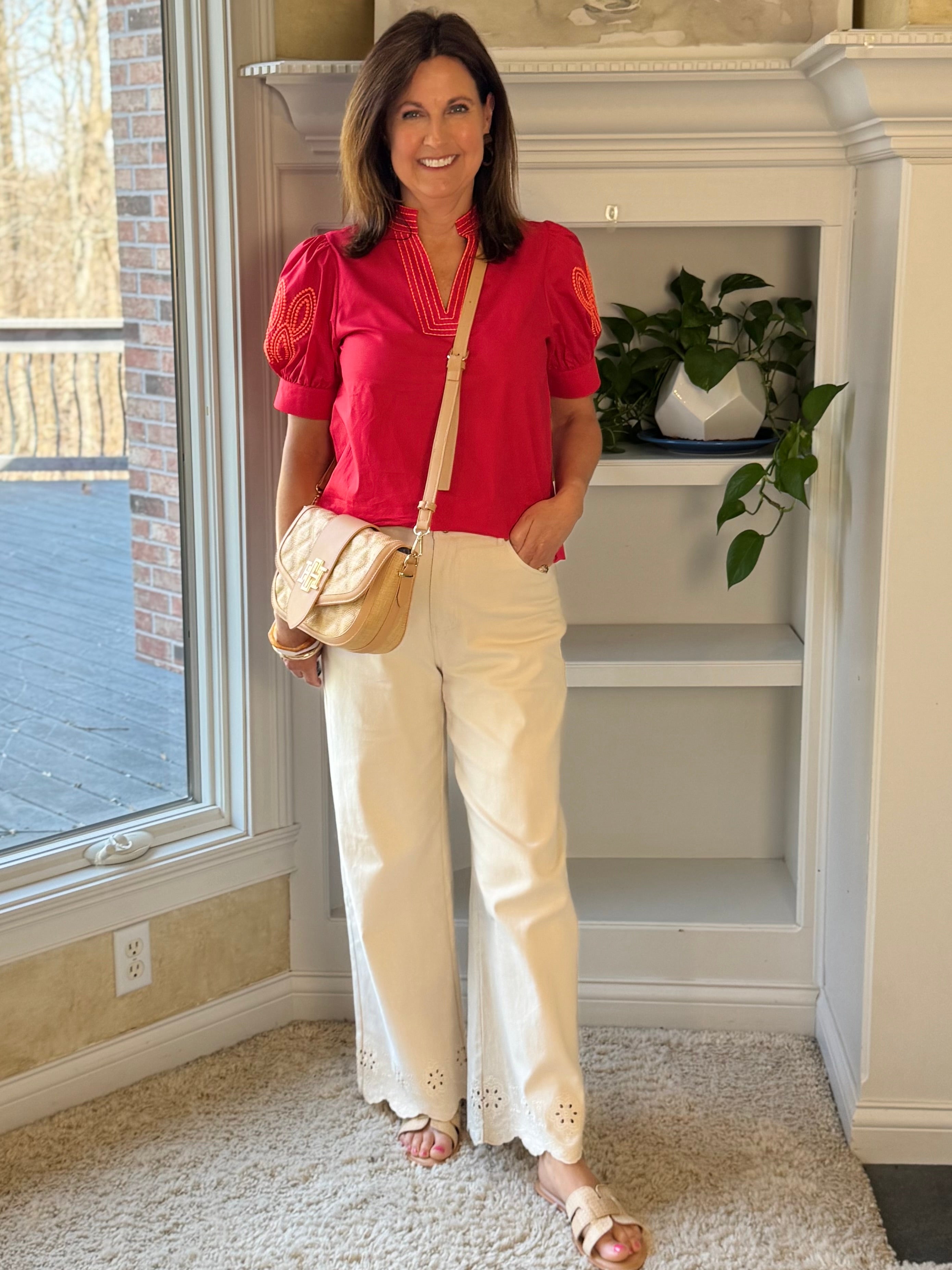 Statement Red Embroidered Top