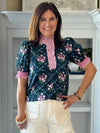 Standout Floral Detail Top - Navy