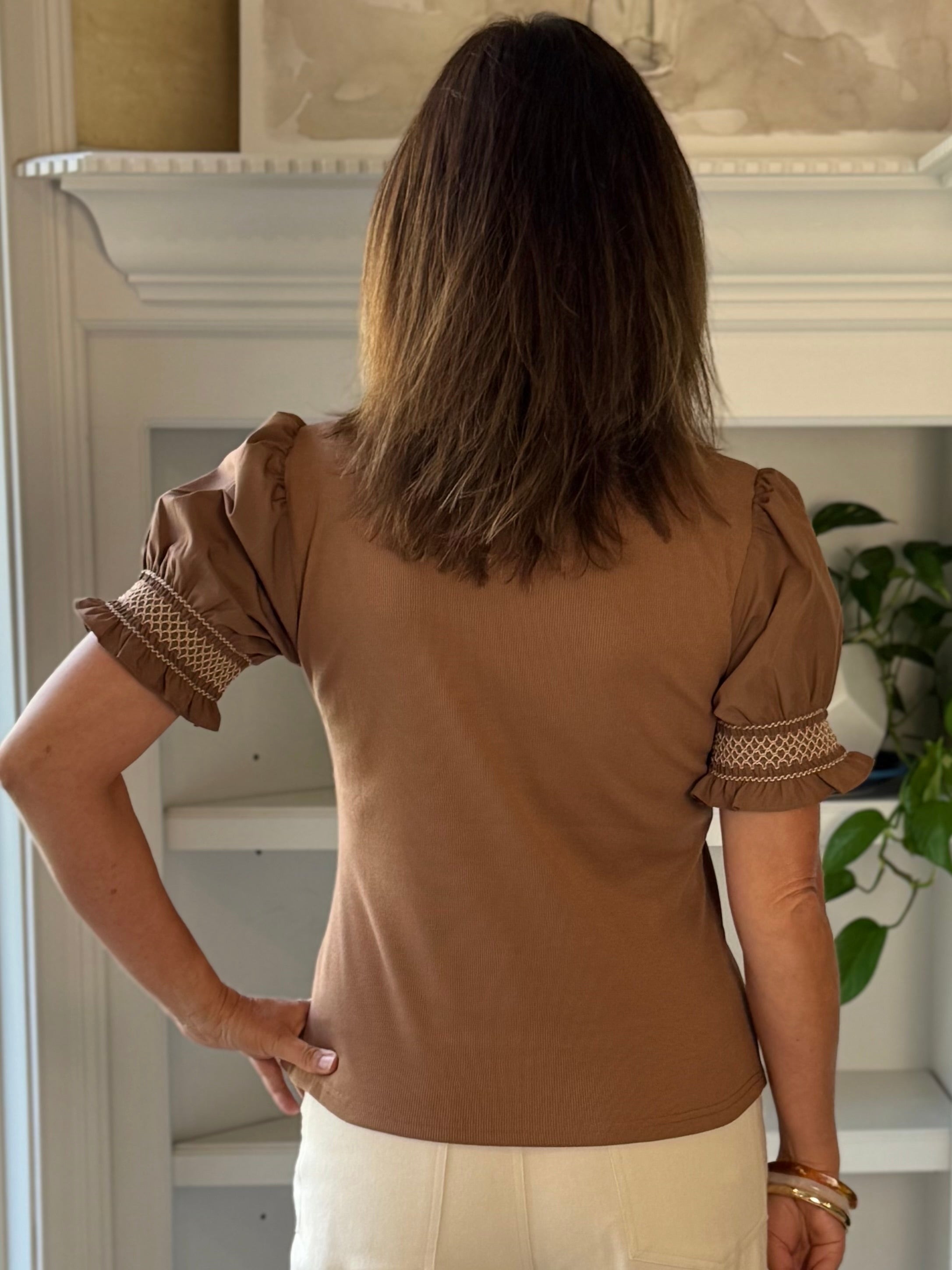 Current Air Elevated Detail Ribbed Top - Brown