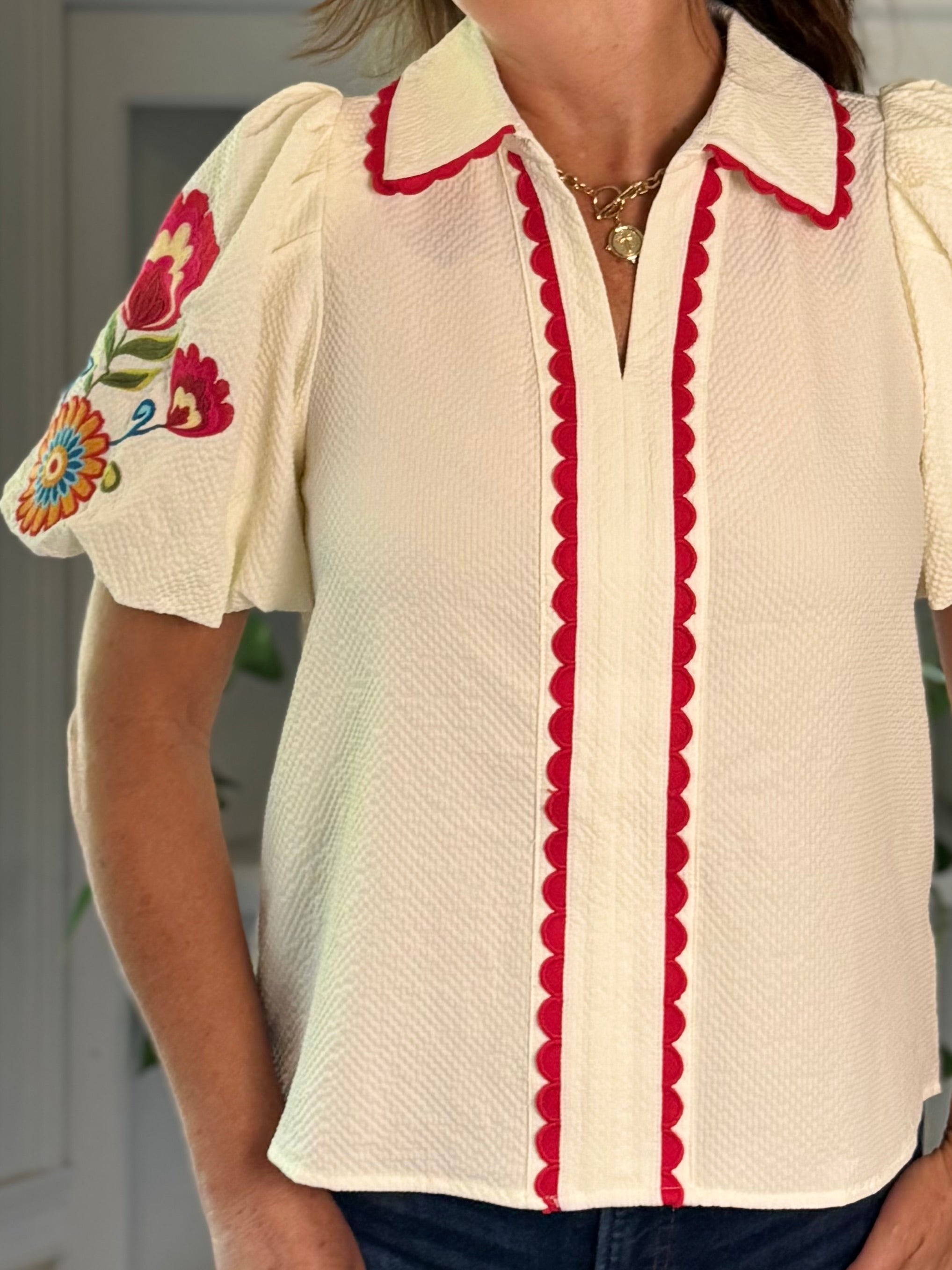 Embroidered Charm Top - Ivory