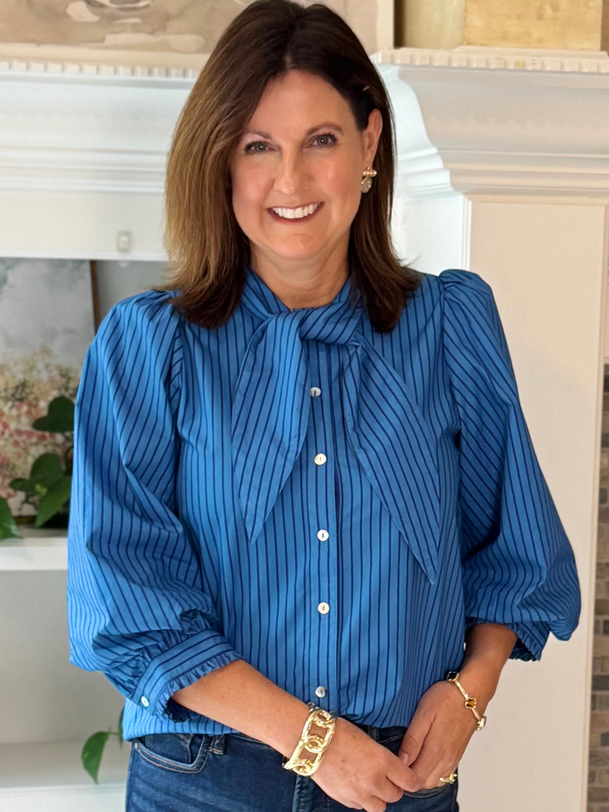 Lovely Stripes Tie Top - Blue