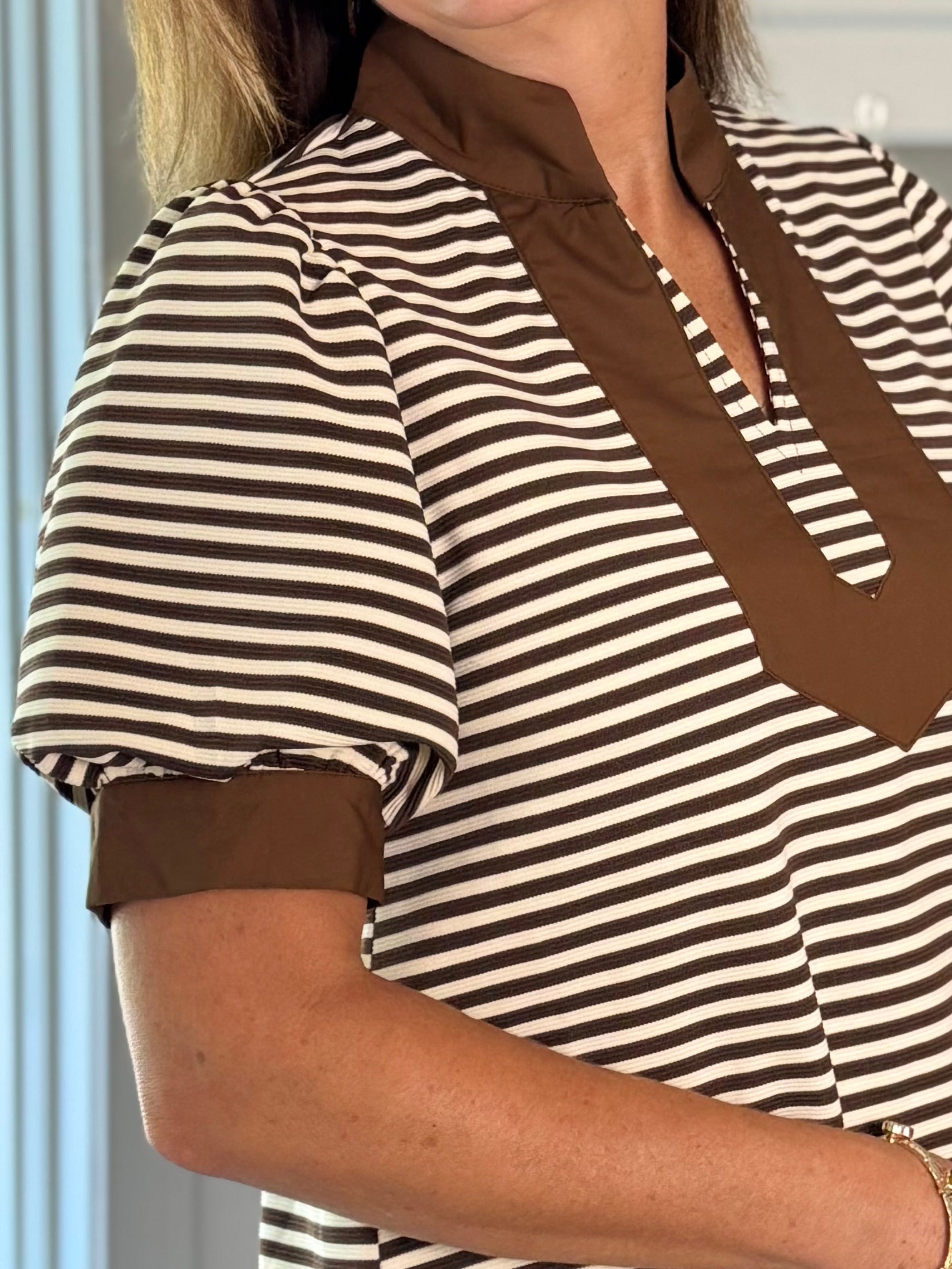 Timeless Contrast Top - Brown Stripes