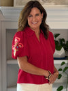 Embroidered Charm Top - Red