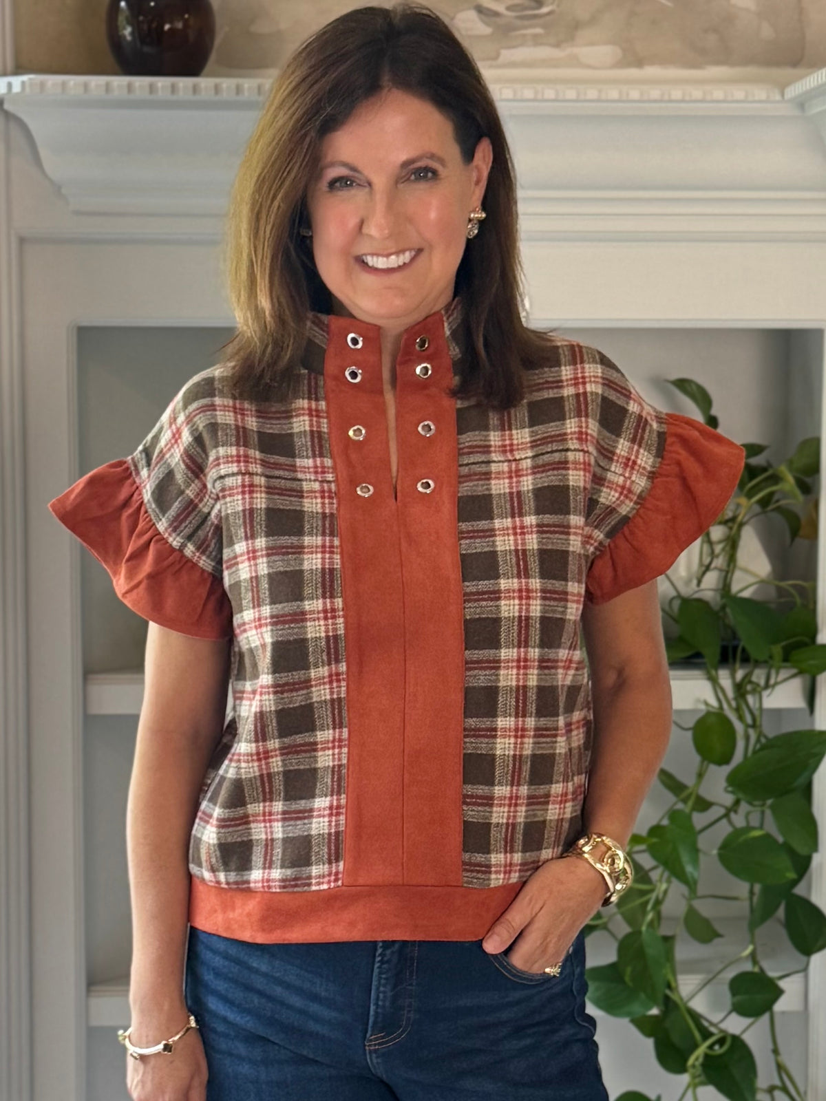 Plaid About You Contrast Top