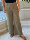 Scallop Pocket High-Rise Wide Leg Ankle Pants - Olive