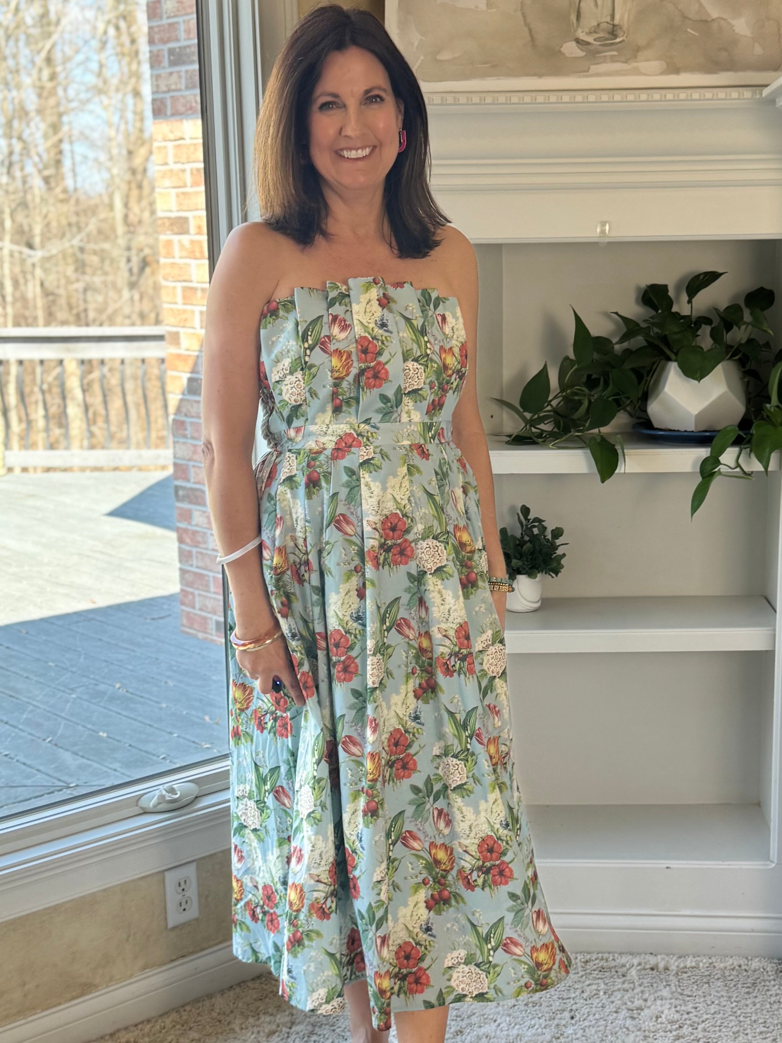 Enchanted Garden Strapless Midi Dress