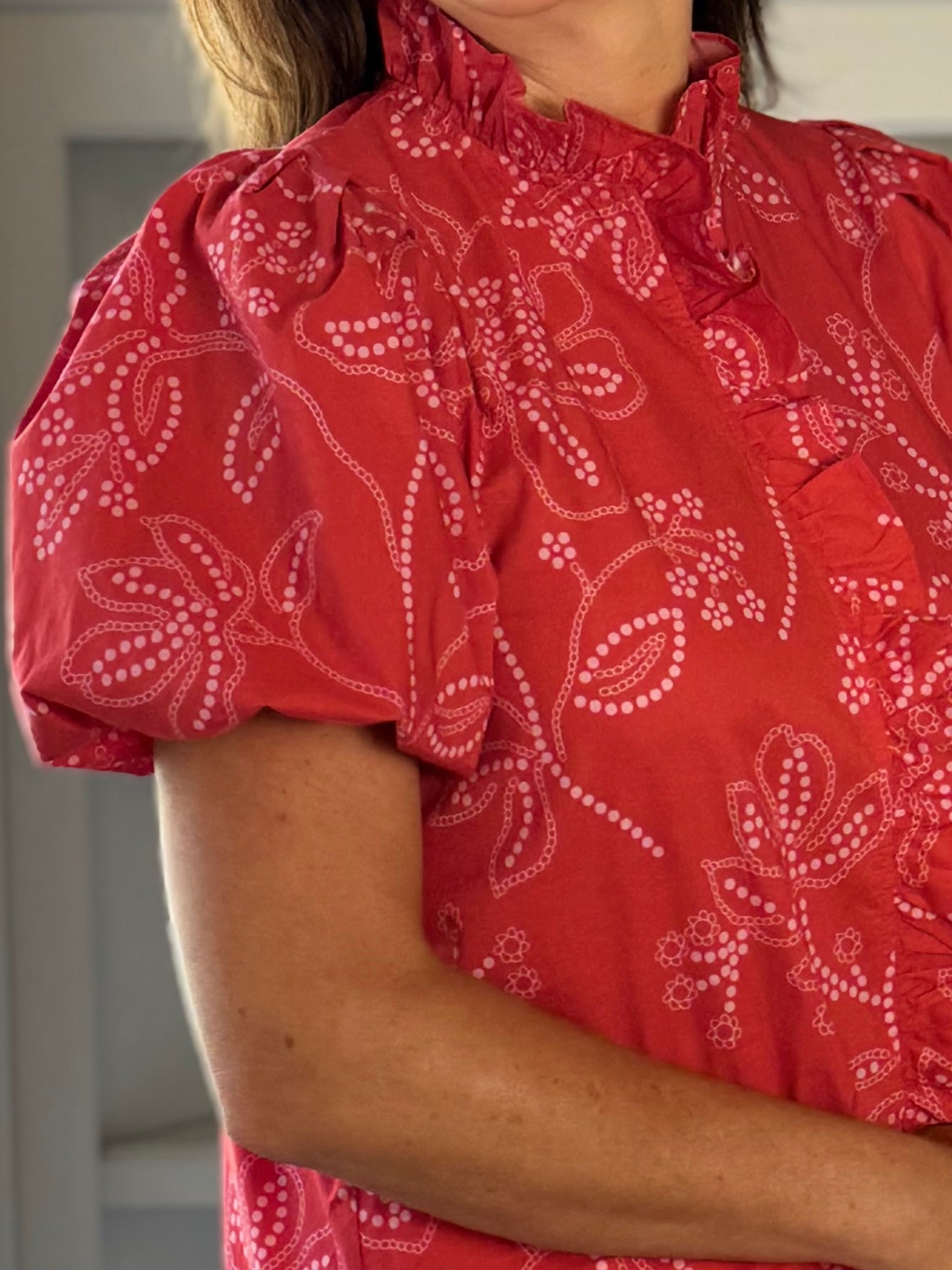 Flourish Print Blouse - Red