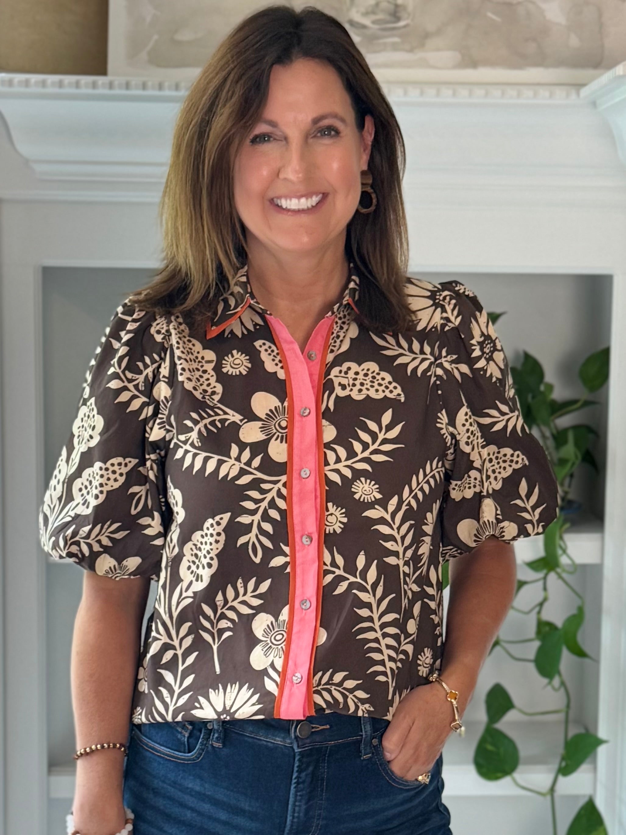 THML Sweet & Bold Contrast Top - Brown