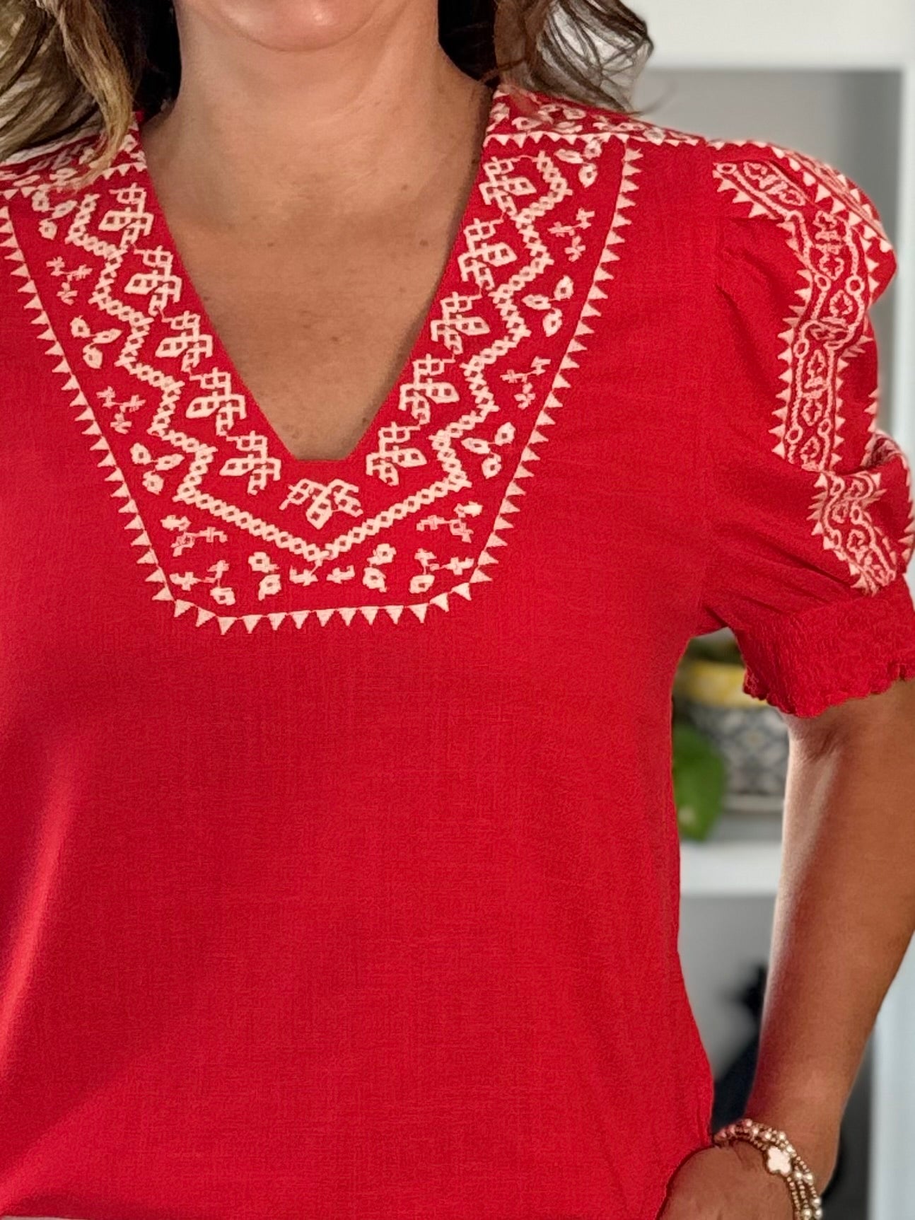 THML Radiant Red Embroidered Top