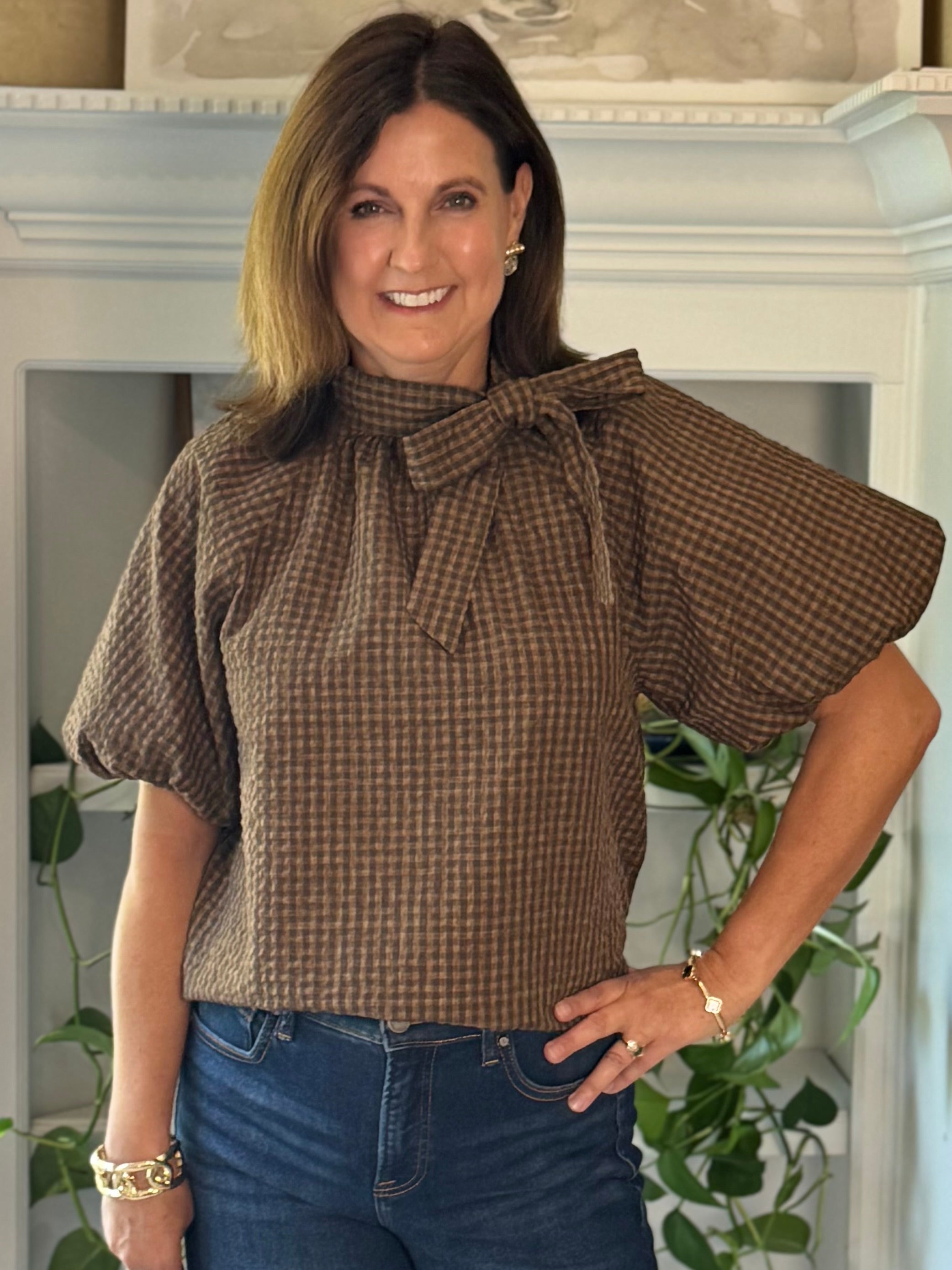 THML Icon Tie-Detail Blouse - Textured Gingham
