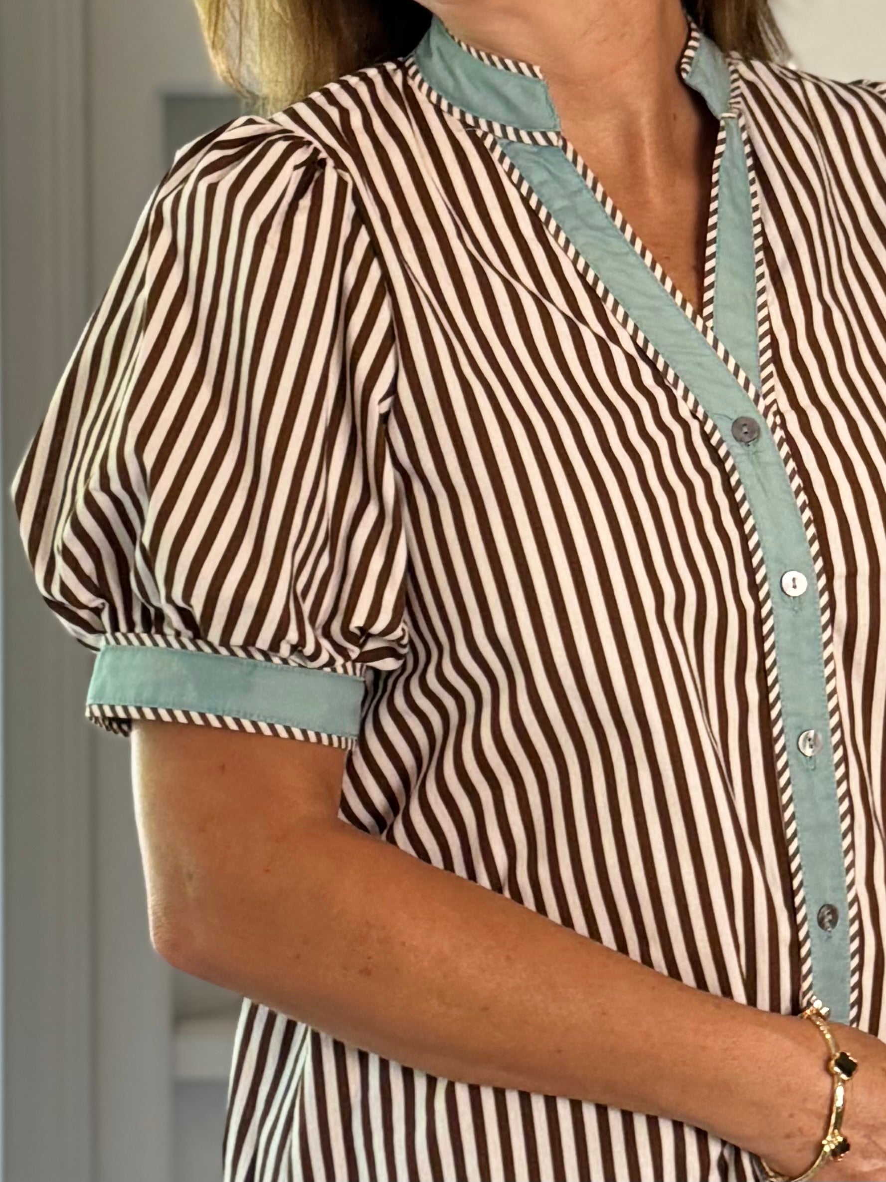 Happy Stripes Contrast Top - Brown