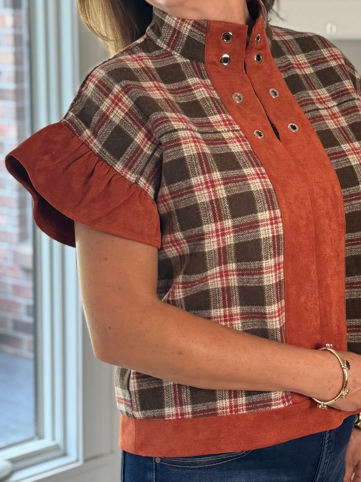 Plaid About You Contrast Top