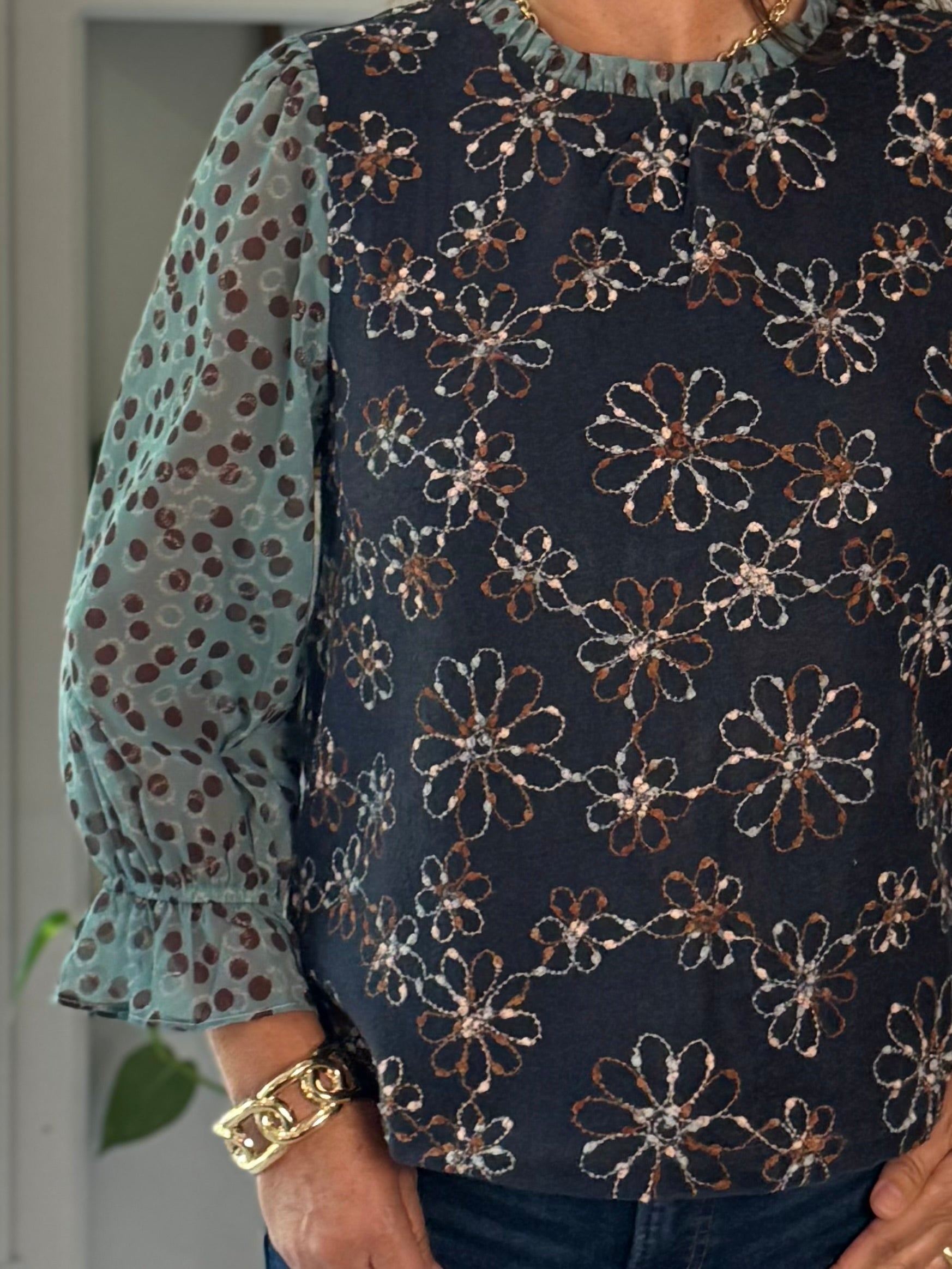 Plot Twist Print Contrast Top