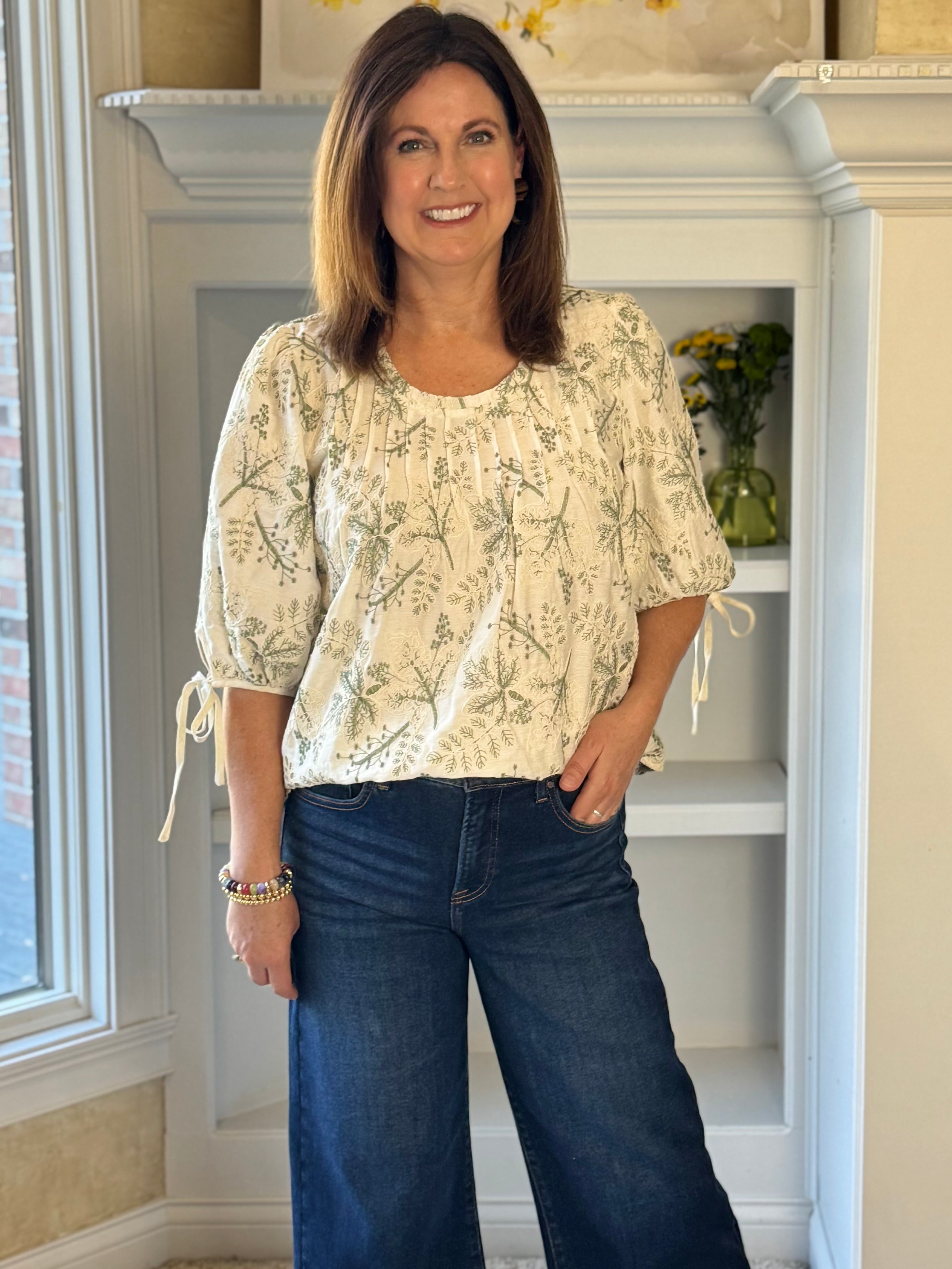 Ivory & Olive Embroidered Blouse